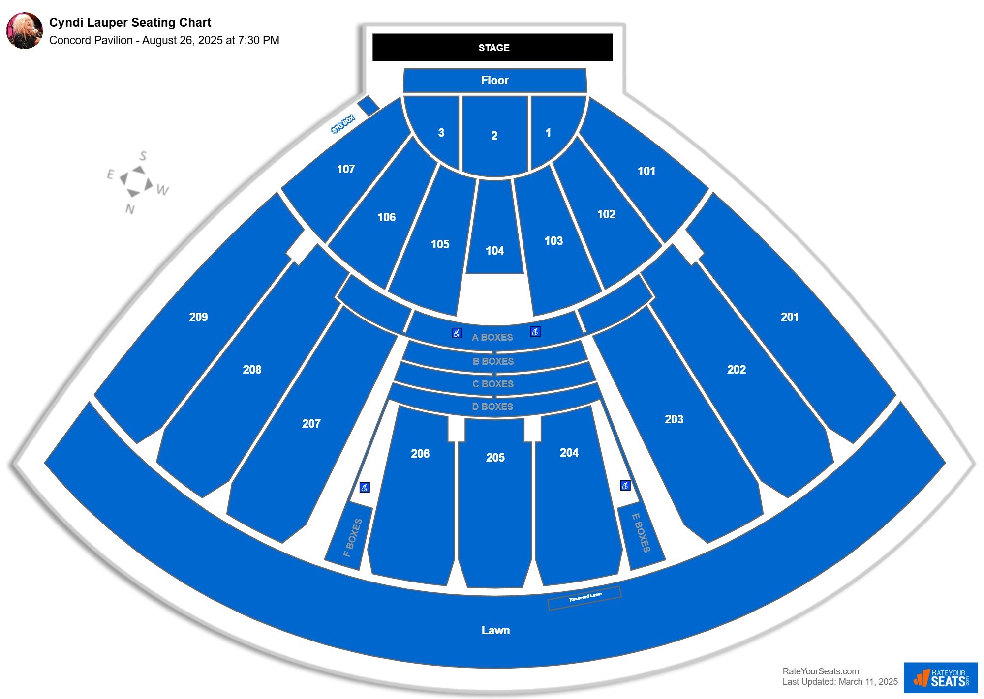 Cyndi Lauper seating chart Concord Pavilion