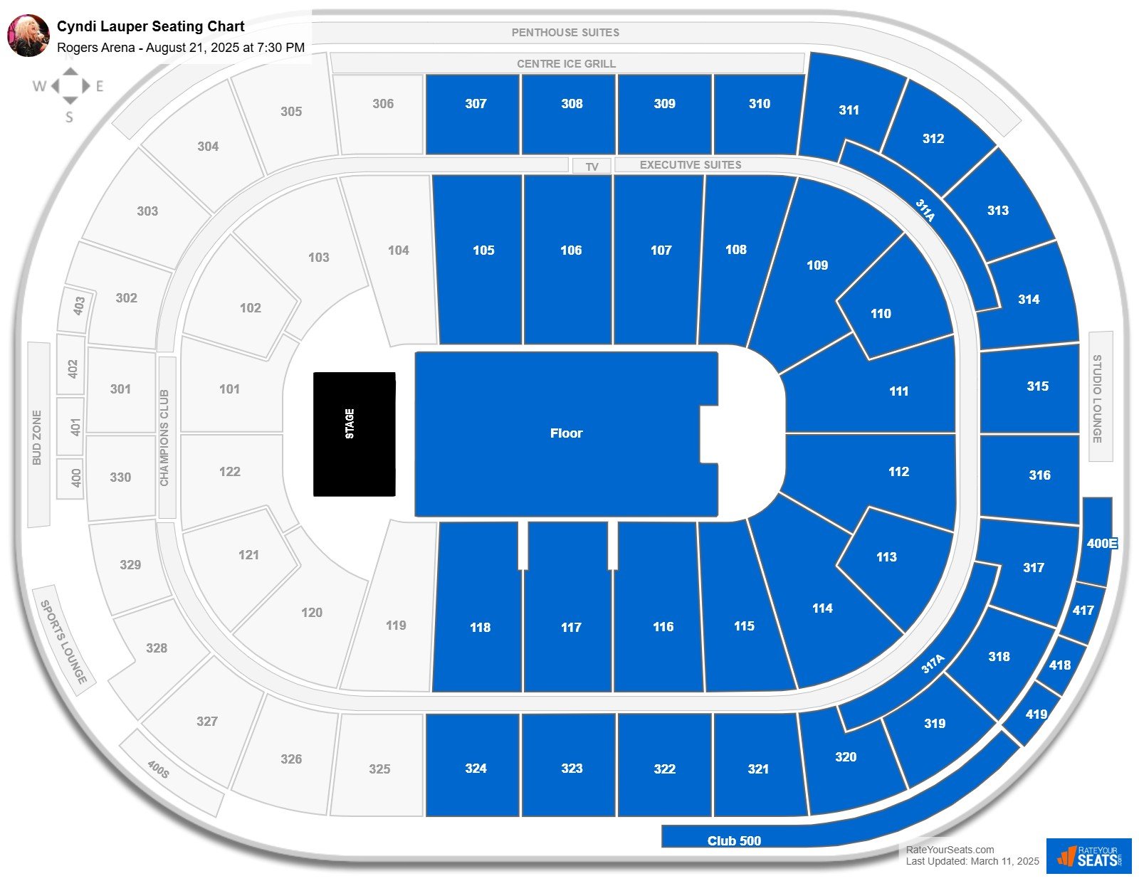 Cyndi Lauper seating chart Rogers Arena