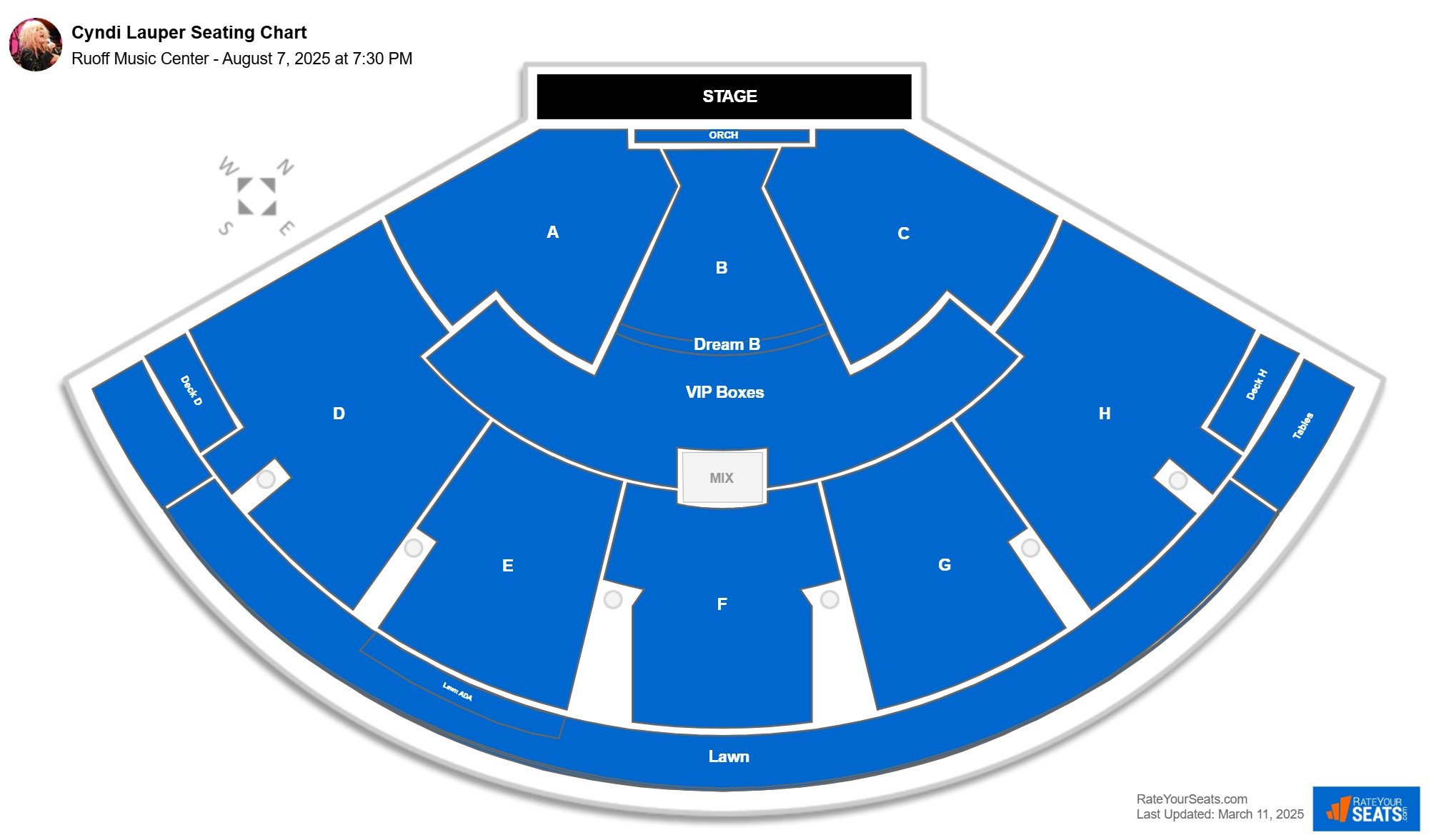 Cyndi Lauper seating chart Ruoff Music Center