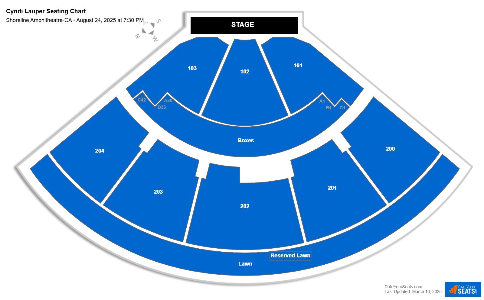 Cyndi Lauper seating chart Shoreline Amphitheatre-CA