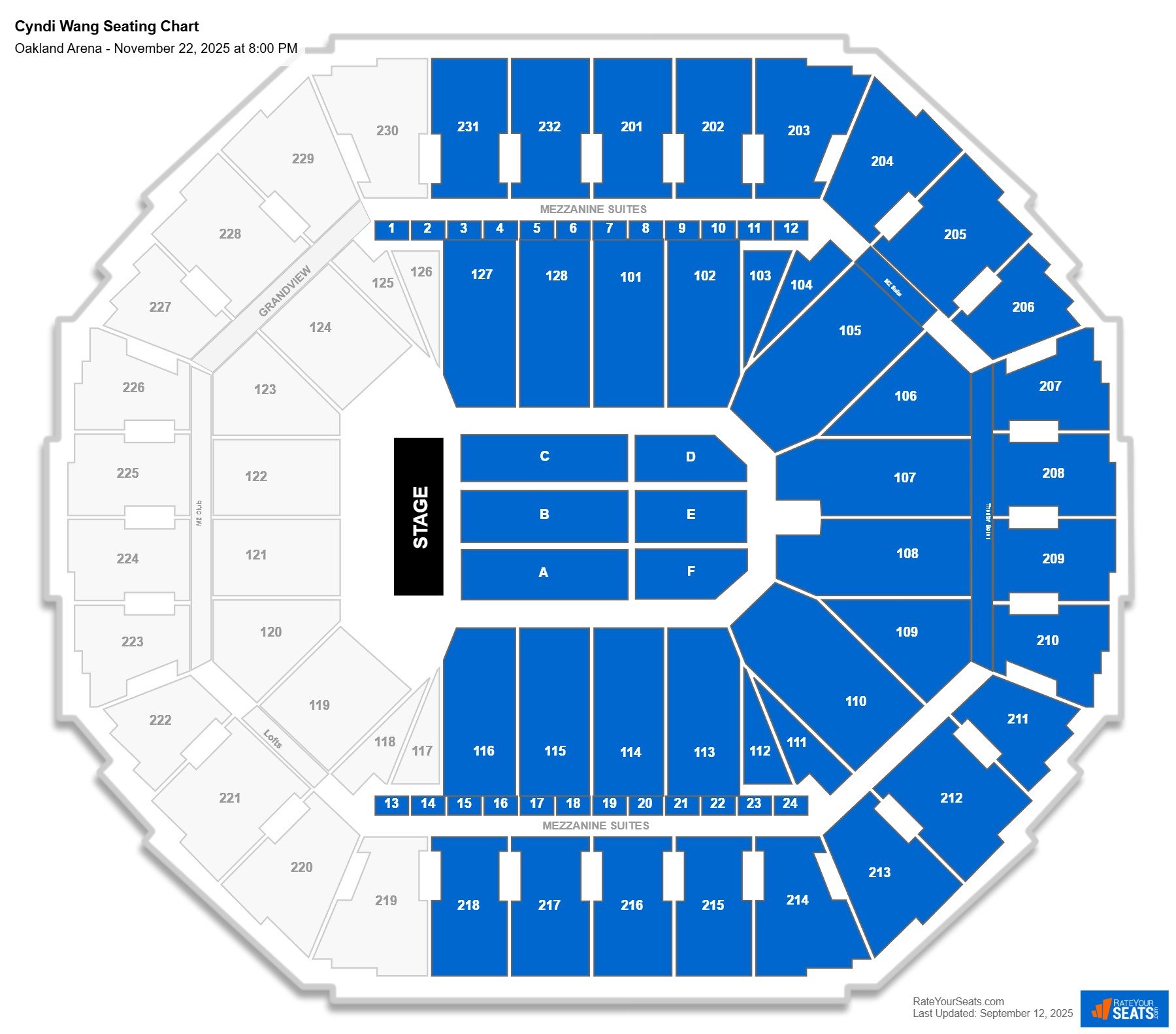 Cyndi Wang seating chart Oakland Arena