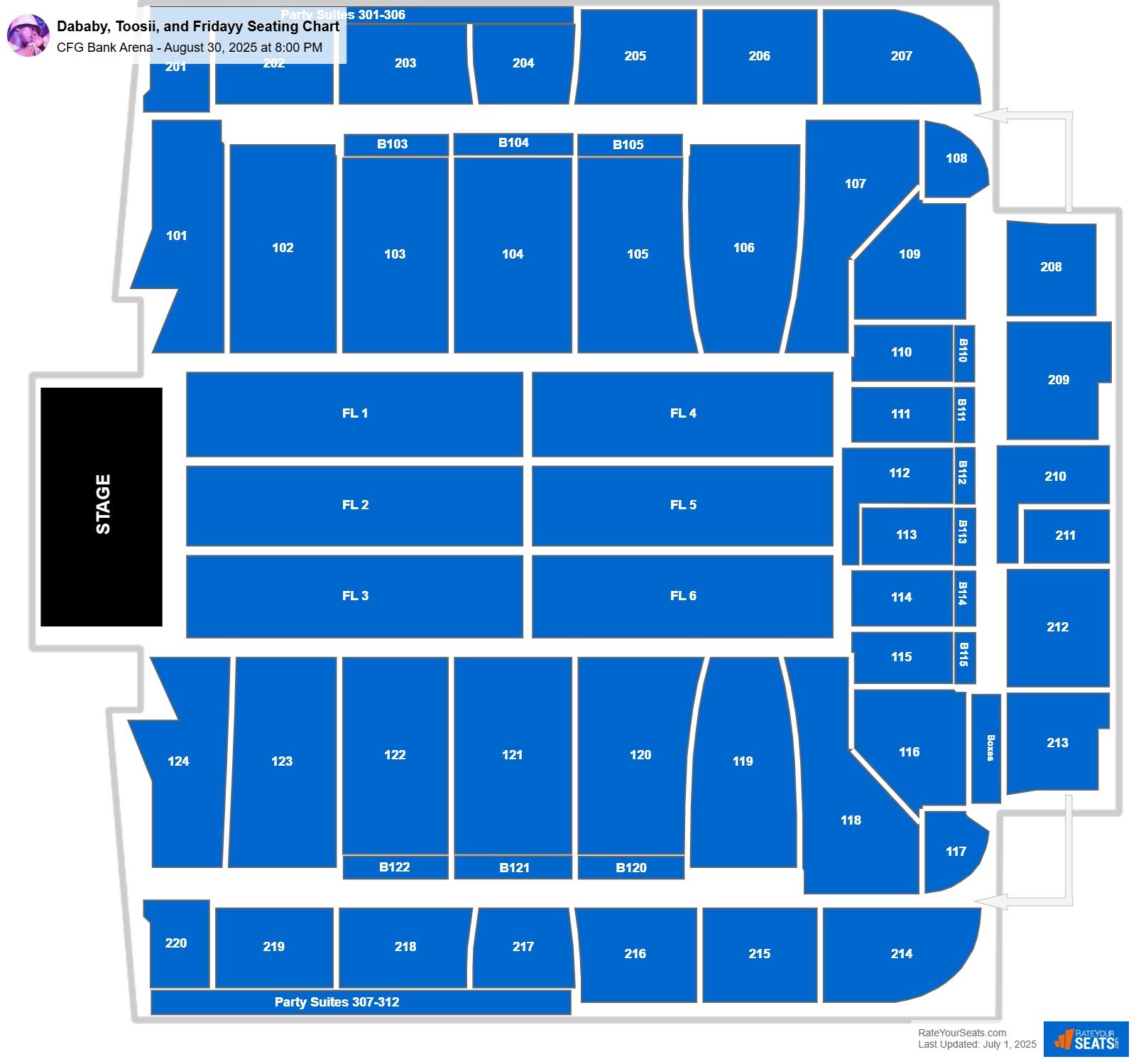 Dababy, Toosii, and Fridayy seating chart CFG Bank Arena