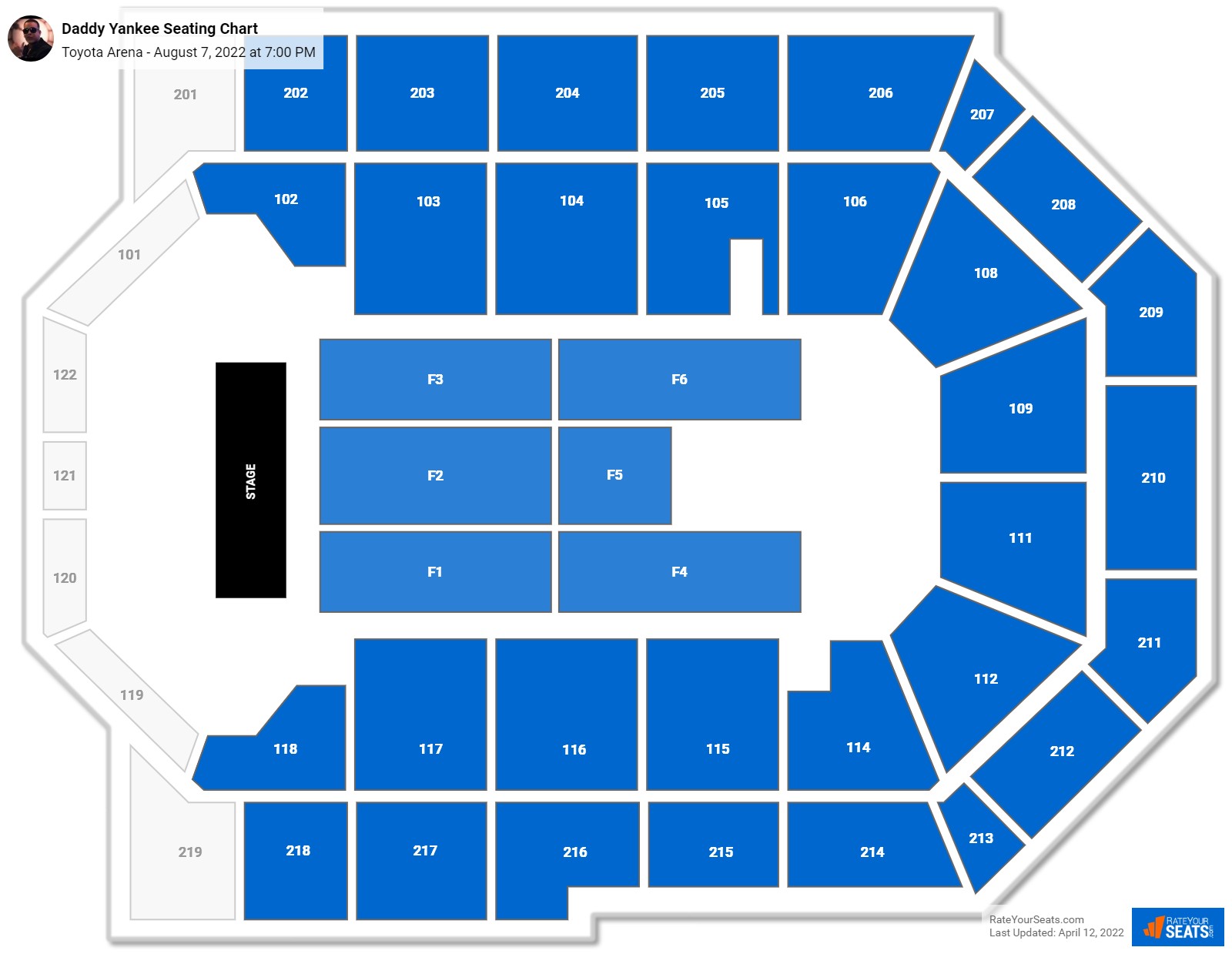 Daddy Yankee seating chart Toyota Arena