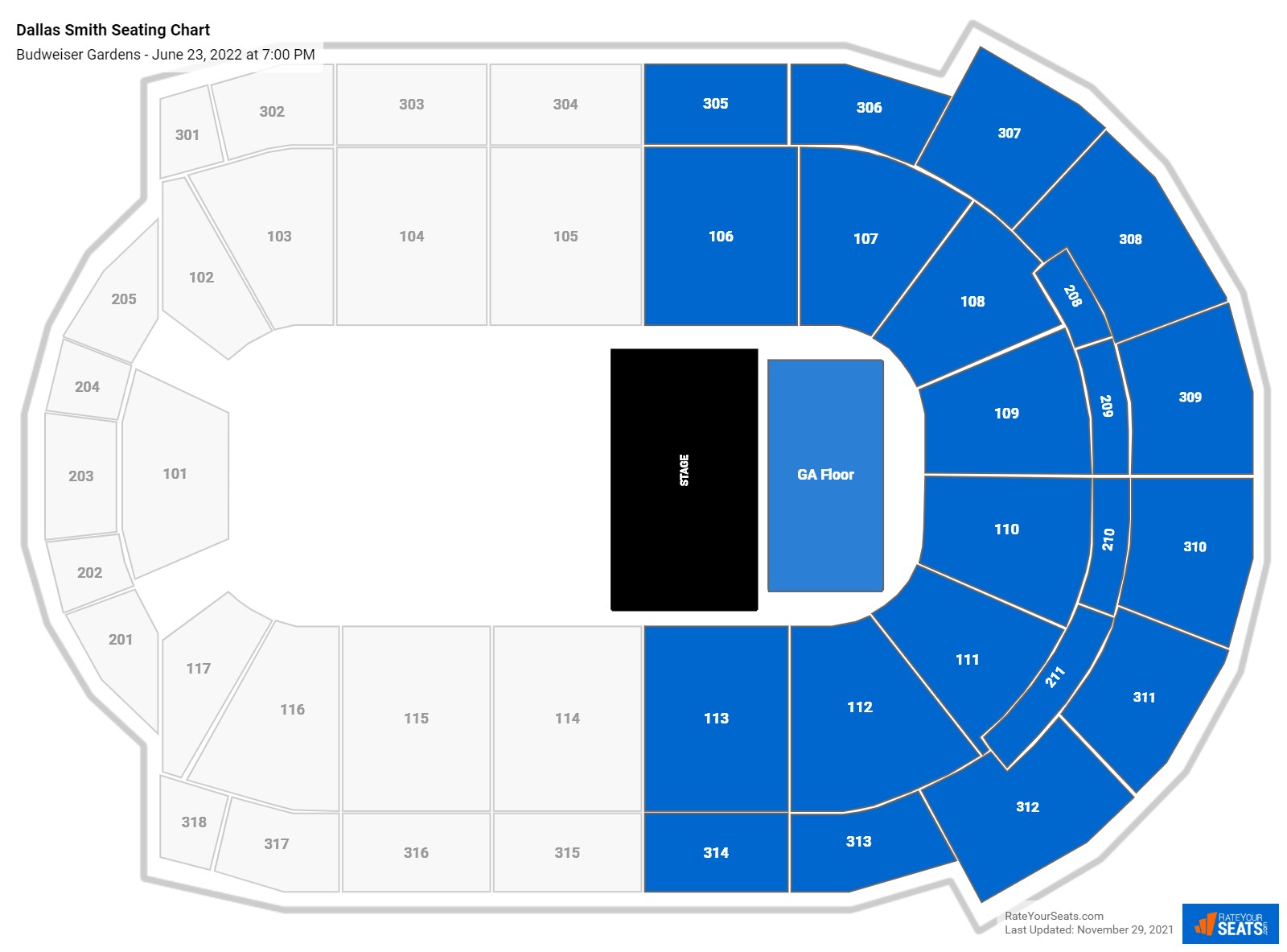 Dallas Smith seating chart Budweiser Gardens