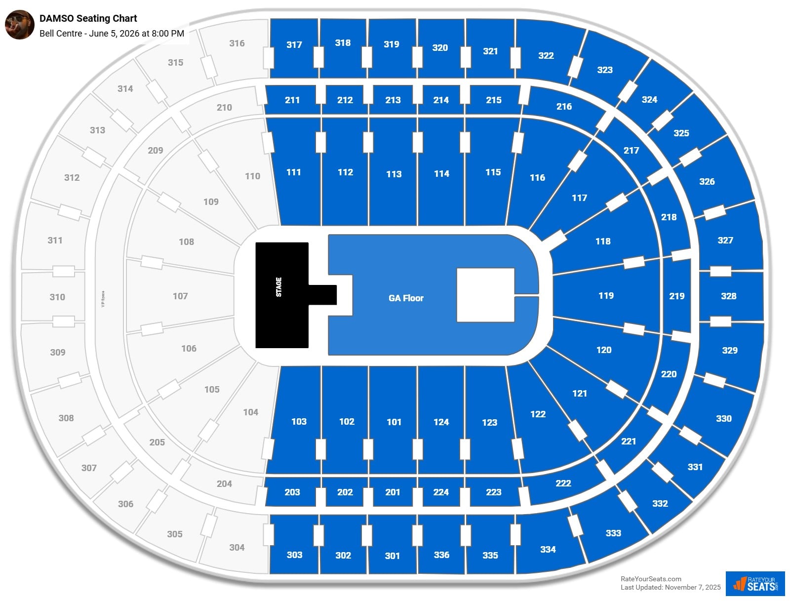 DAMSO seating chart Bell Centre