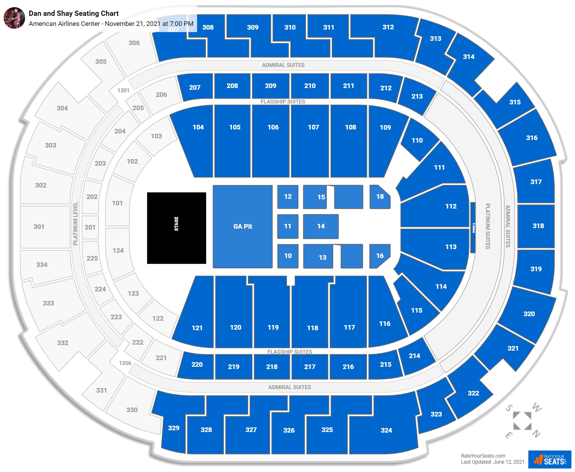 Dan and Shay seating chart American Airlines Center