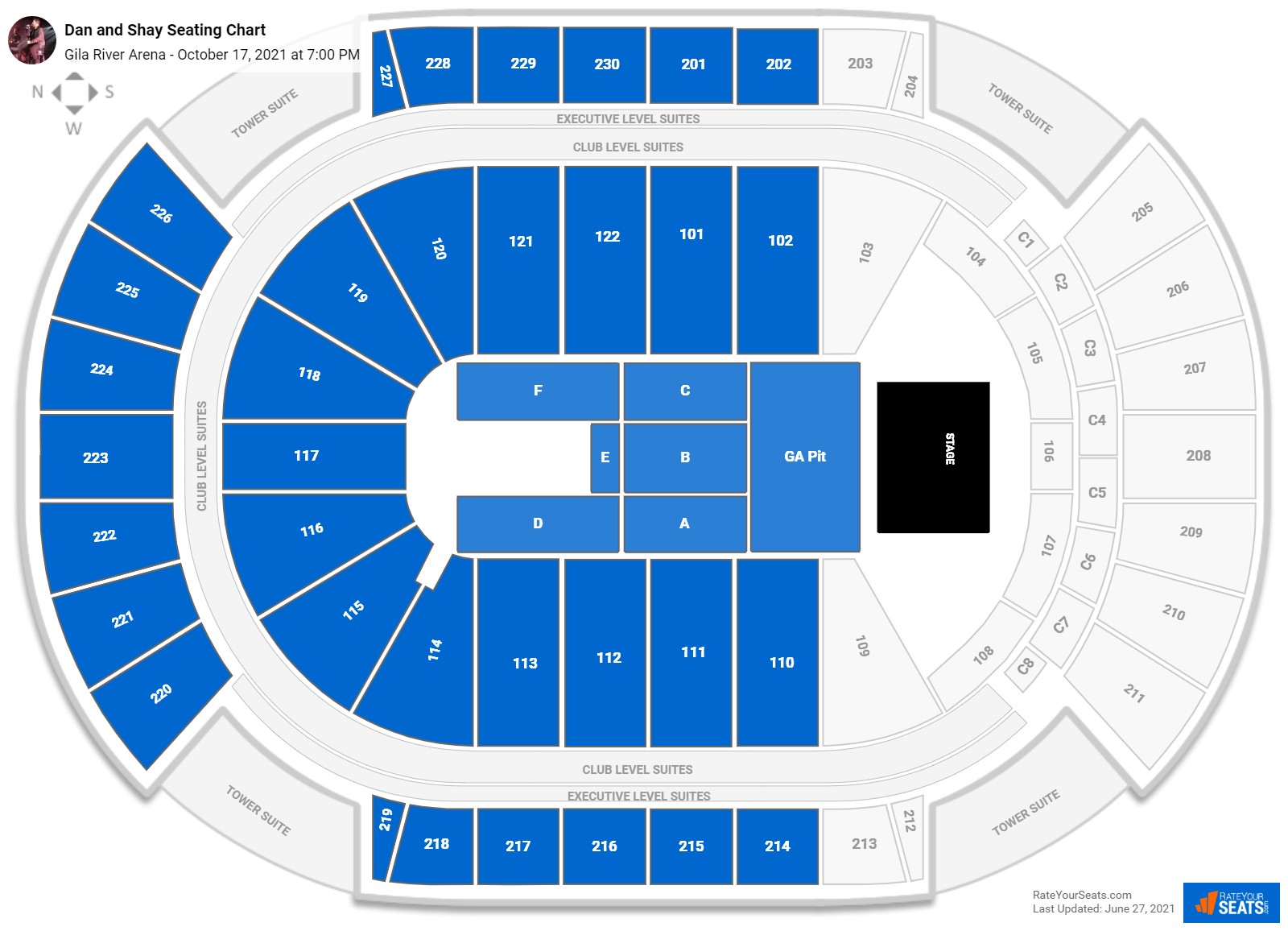 Dan and Shay seating chart Gila River Arena