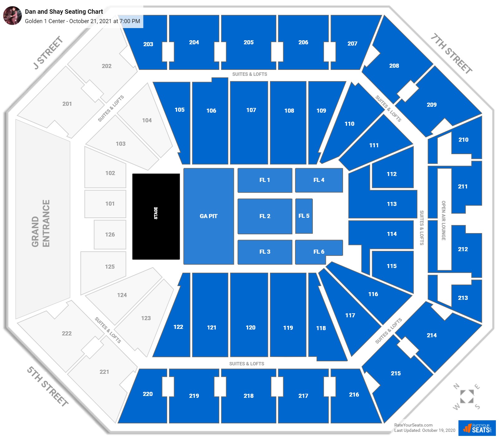 Dan and Shay seating chart Golden 1 Center