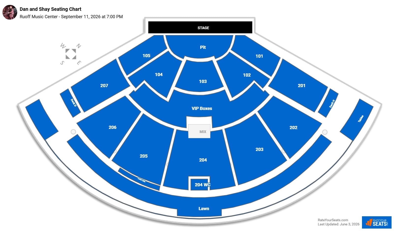 Dan and Shay Seating Chart at Ruoff Music Center