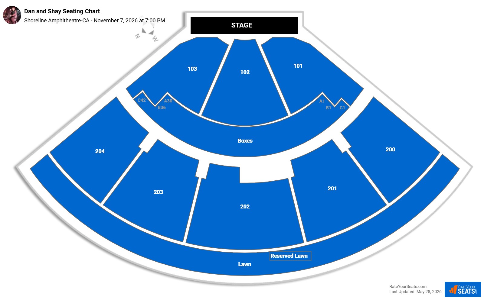 Dan and Shay Seating Chart at Shoreline Amphitheatre-CA