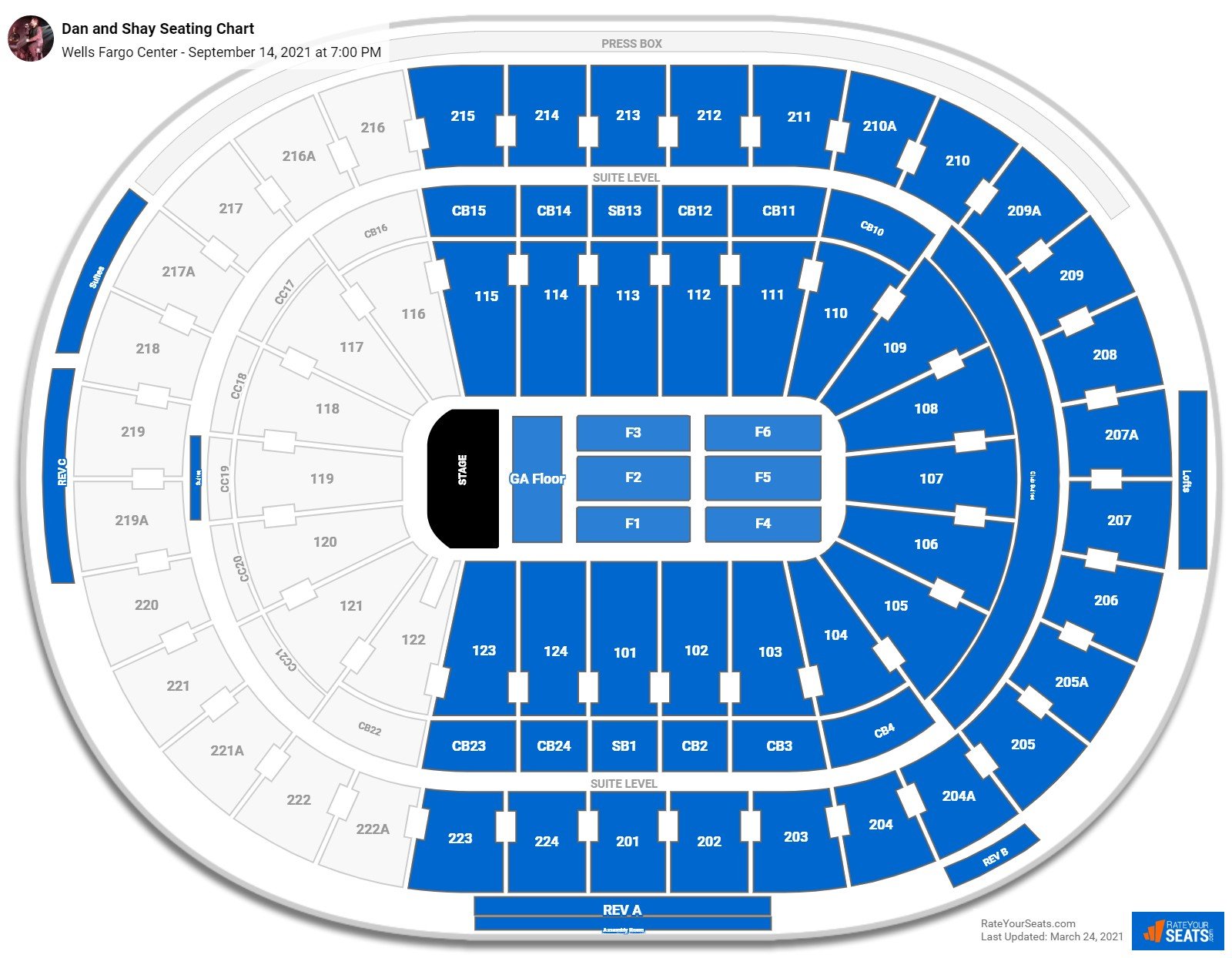 Dan and Shay seating chart Wells Fargo Center