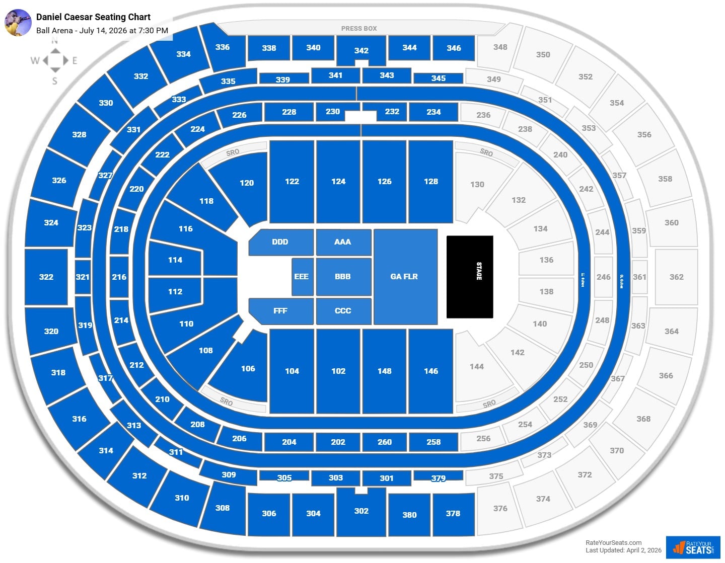 Daniel Caesar seating chart Ball Arena