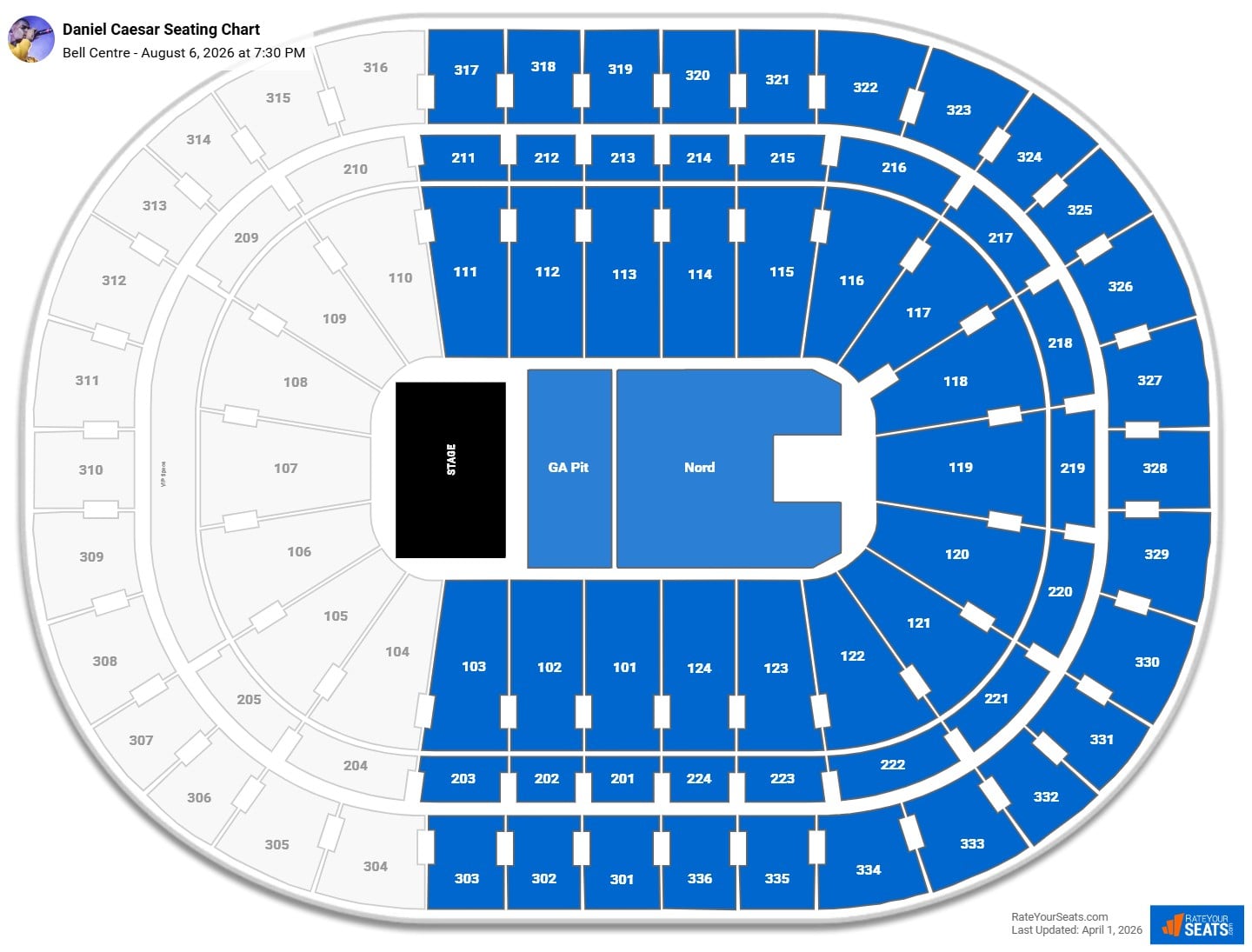 Daniel Caesar seating chart Bell Centre