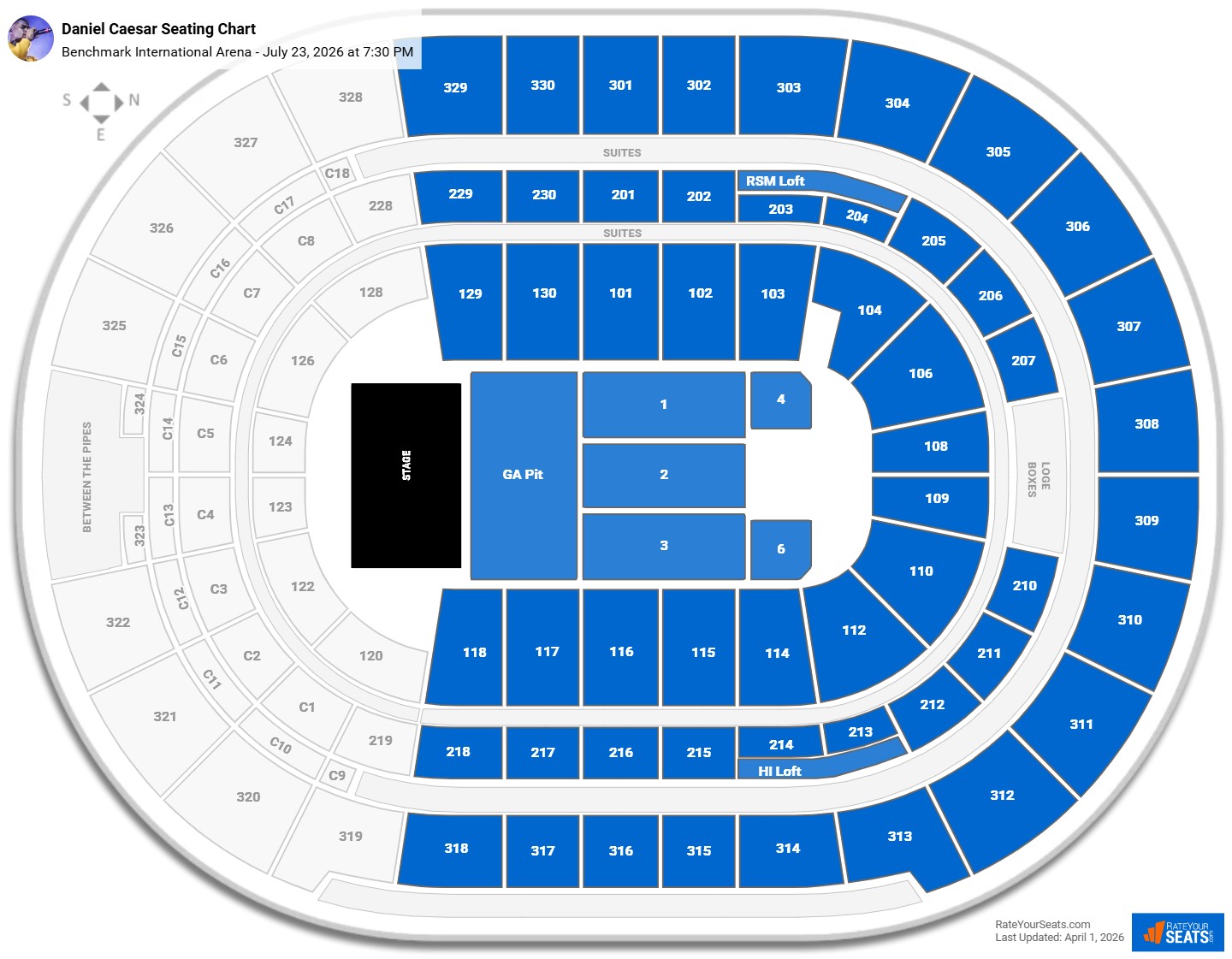 Daniel Caesar seating chart Benchmark International Arena
