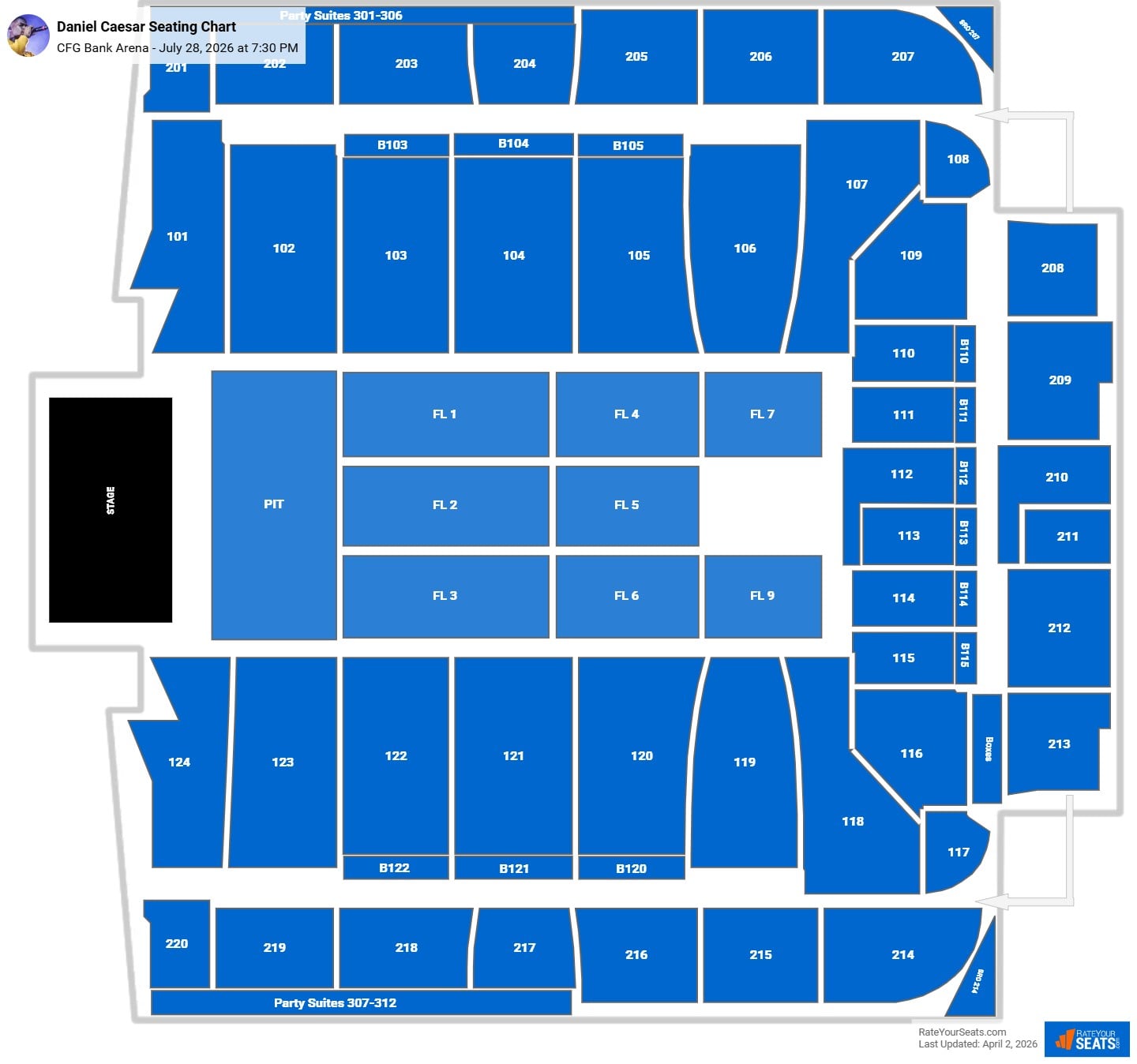 Daniel Caesar seating chart CFG Bank Arena