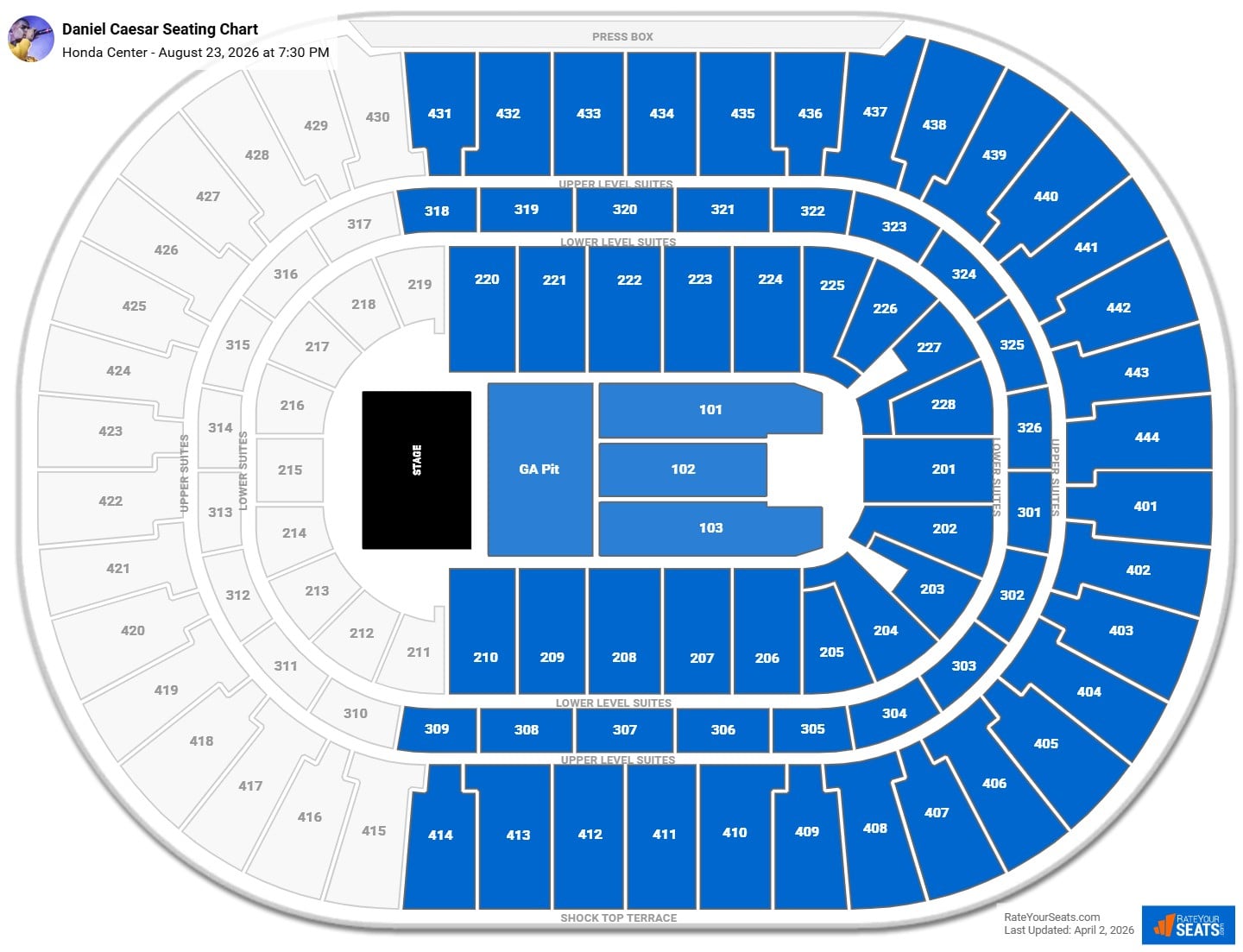 Daniel Caesar seating chart Honda Center