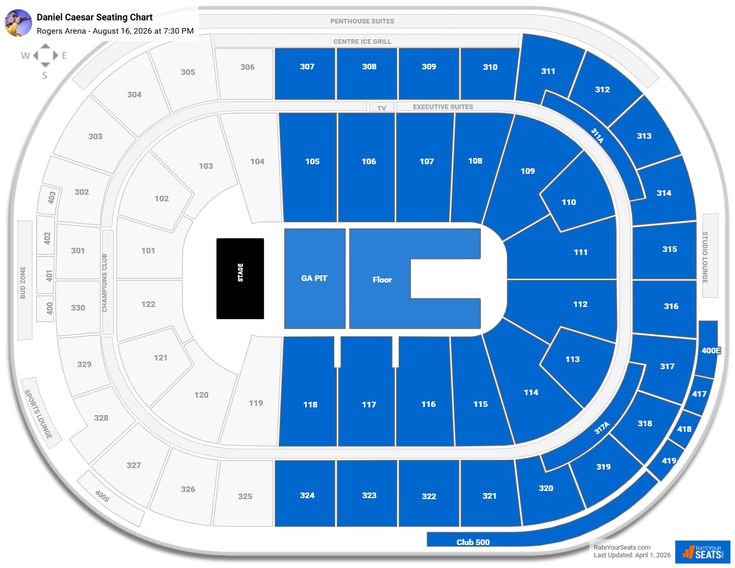 Daniel Caesar seating chart Rogers Arena