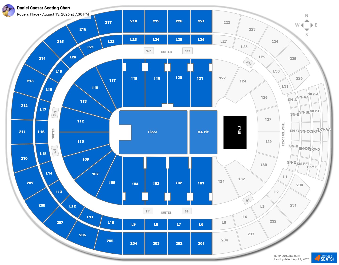 Daniel Caesar seating chart Rogers Place