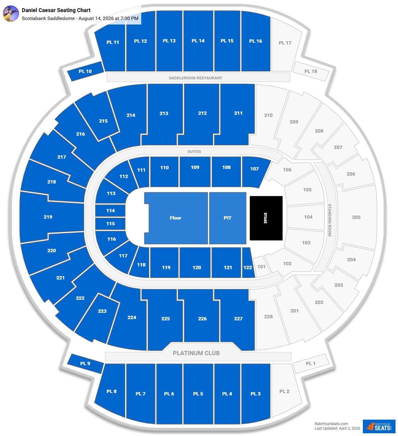 Daniel Caesar seating chart Scotiabank Saddledome