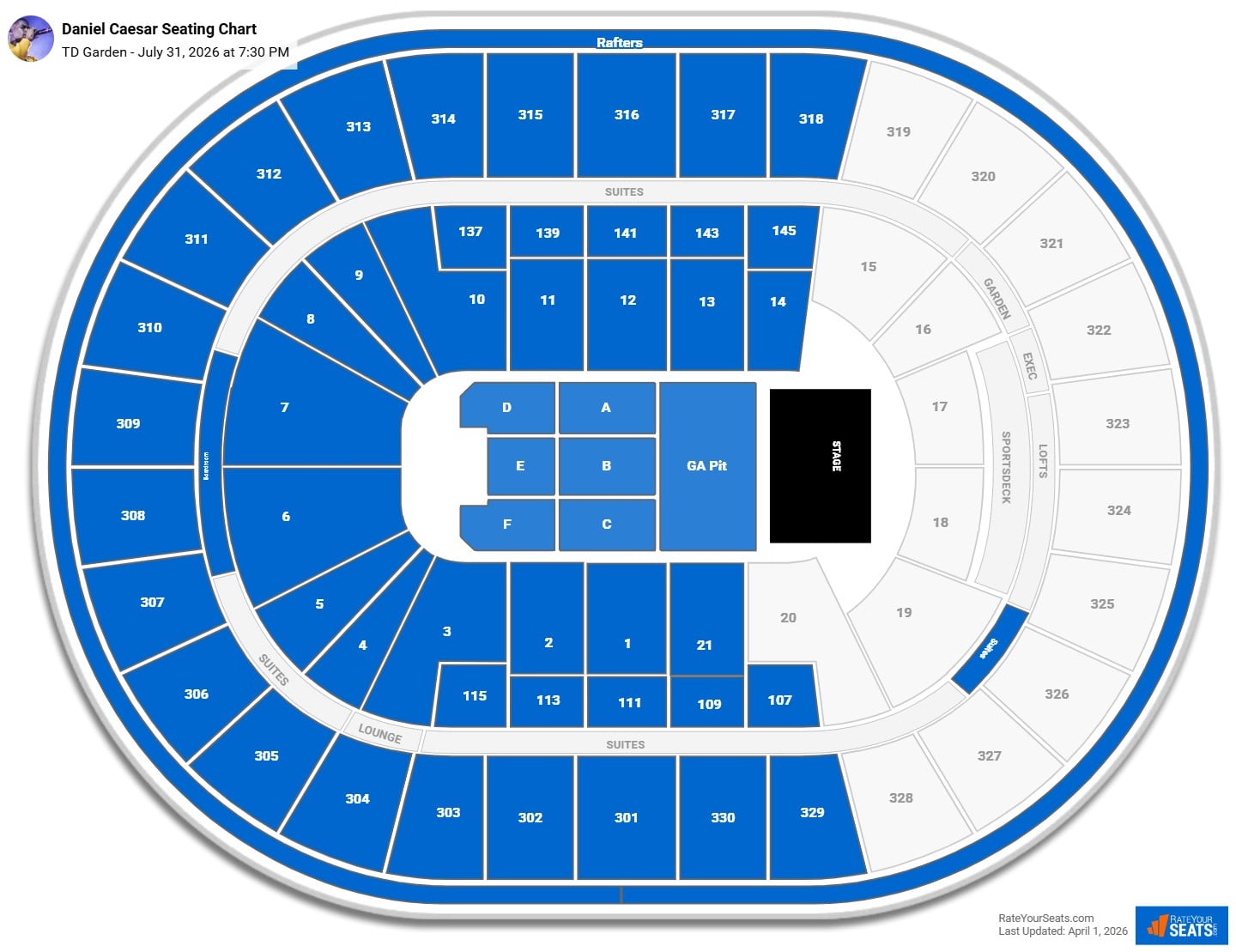 Daniel Caesar seating chart TD Garden