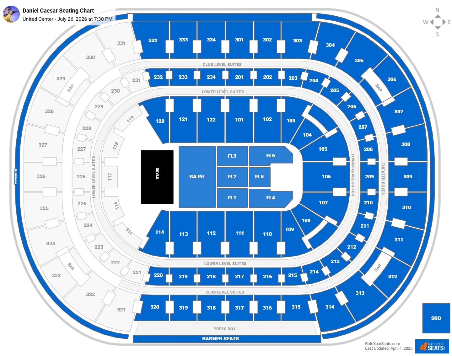 Daniel Caesar seating chart United Center