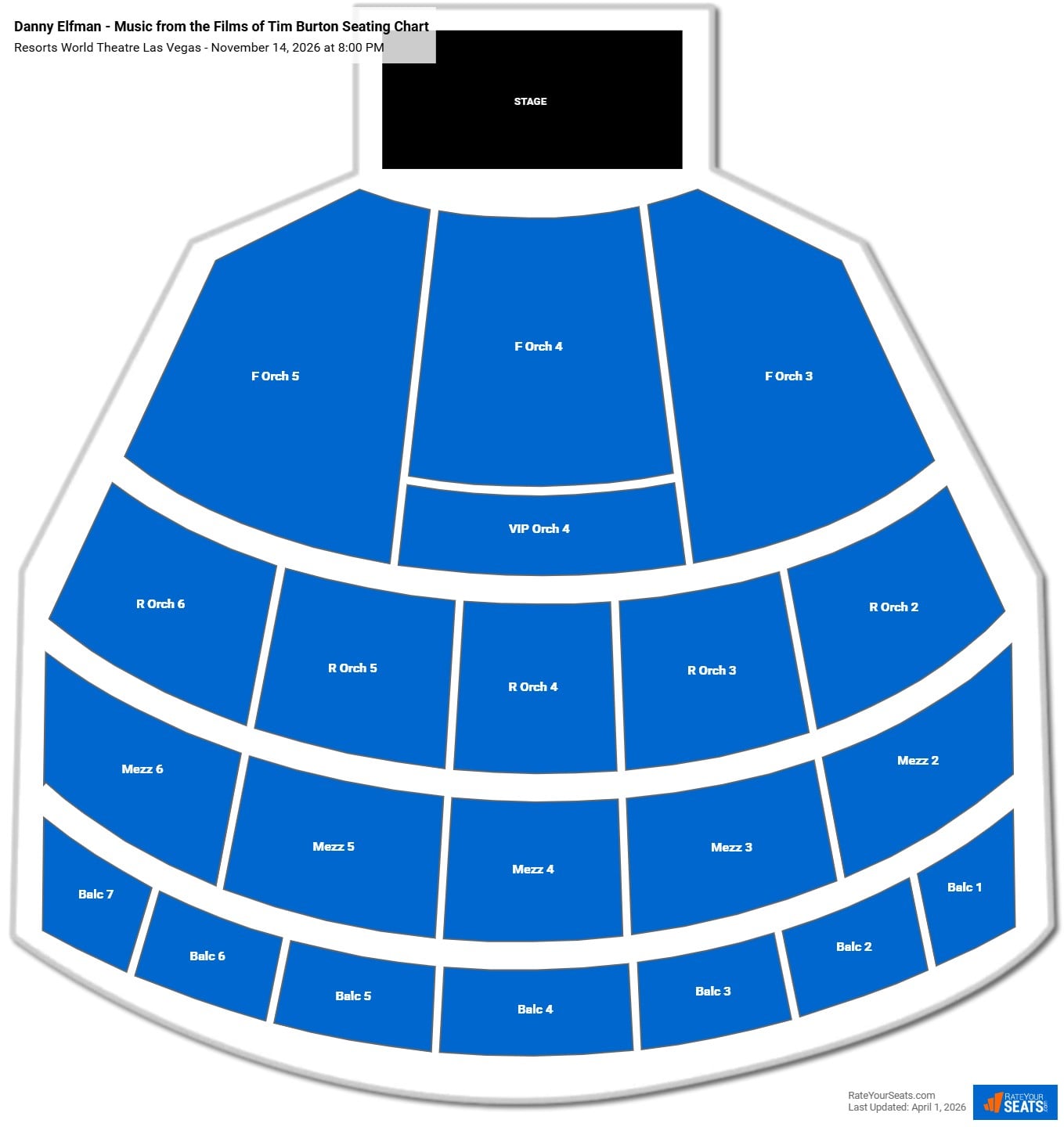 Danny Elfman - Music from the Films of Tim Burton seating chart Resorts World Theatre Las Vegas