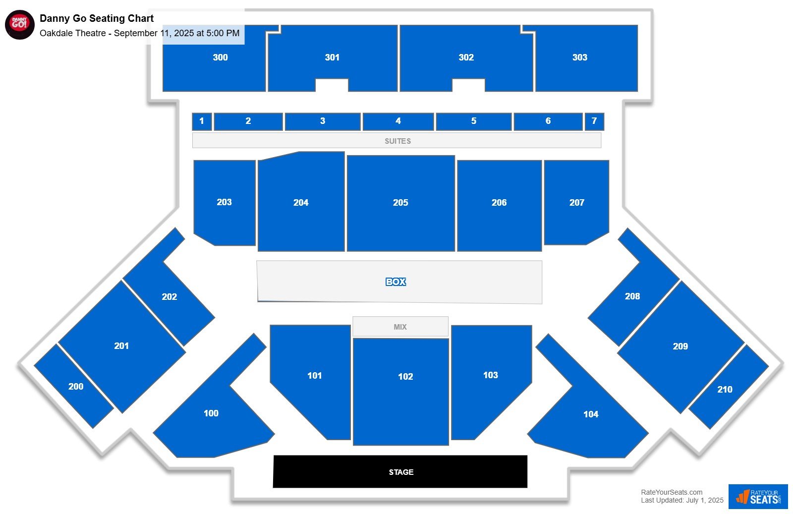 Danny Go seating chart Oakdale Theatre