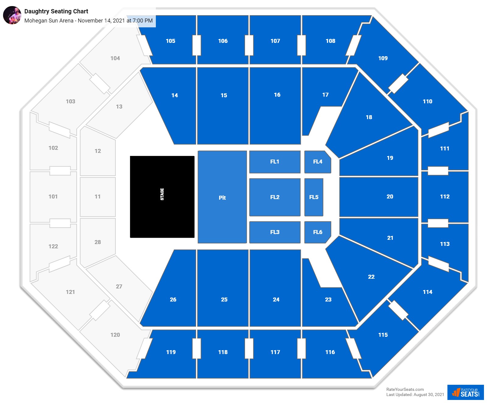 Daughtry seating chart Mohegan Sun Arena