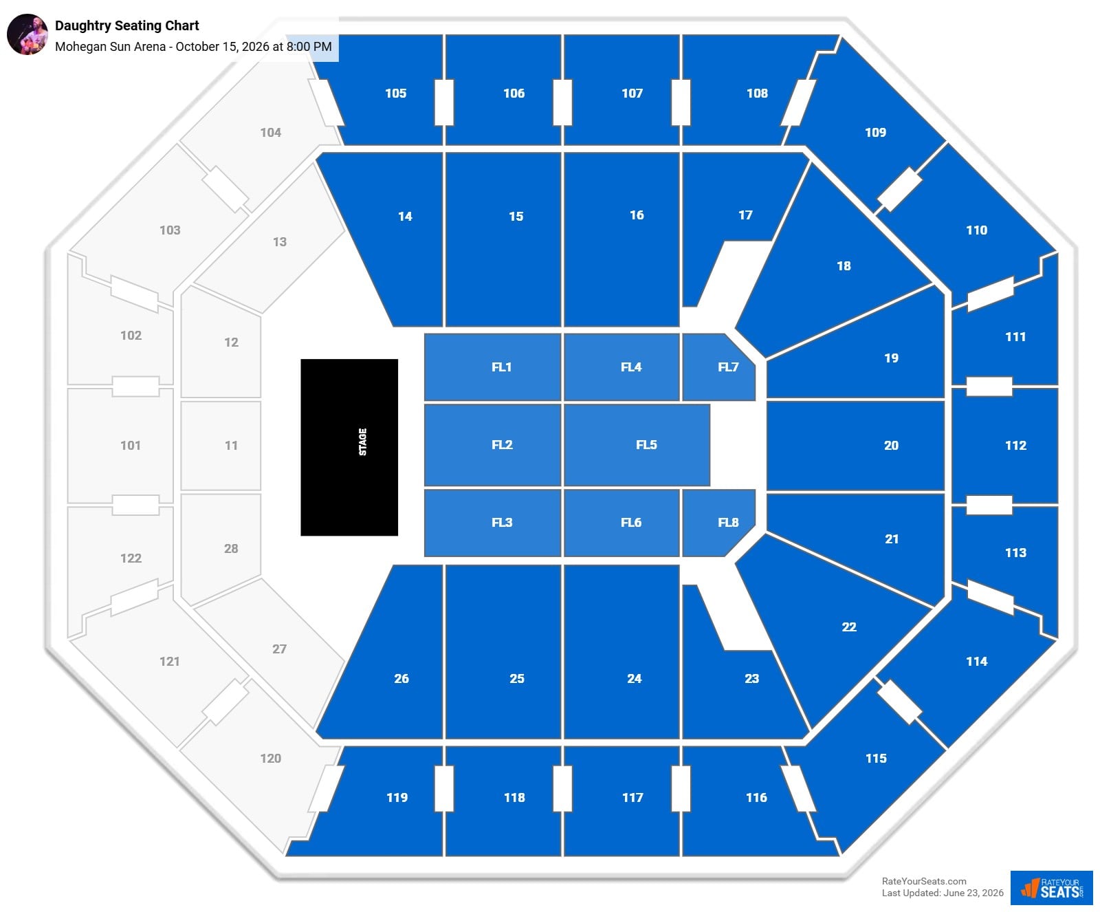 Daughtry Seating Chart at Mohegan Sun Arena