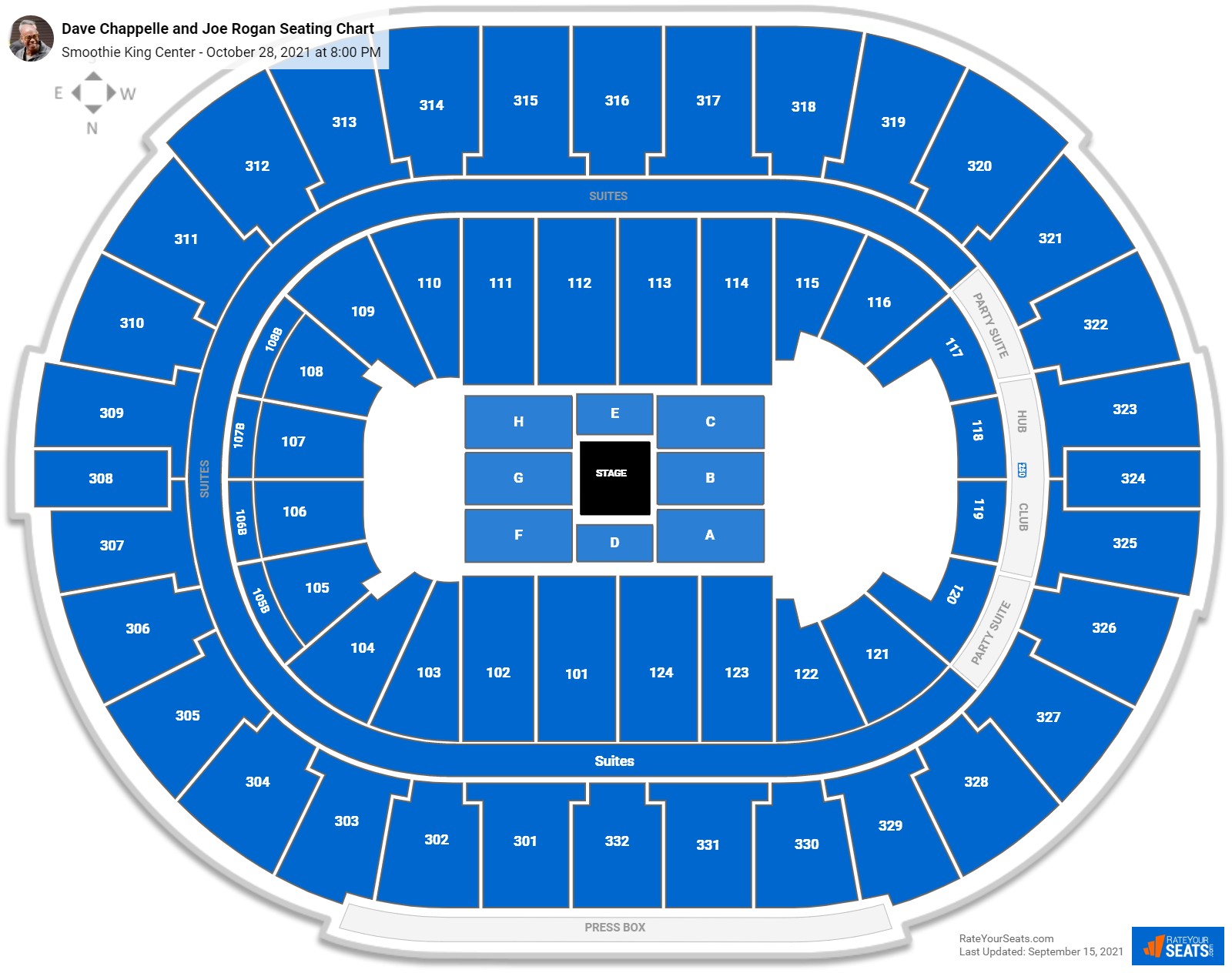 Dave Chappelle and Joe Rogan seating chart Smoothie King Center