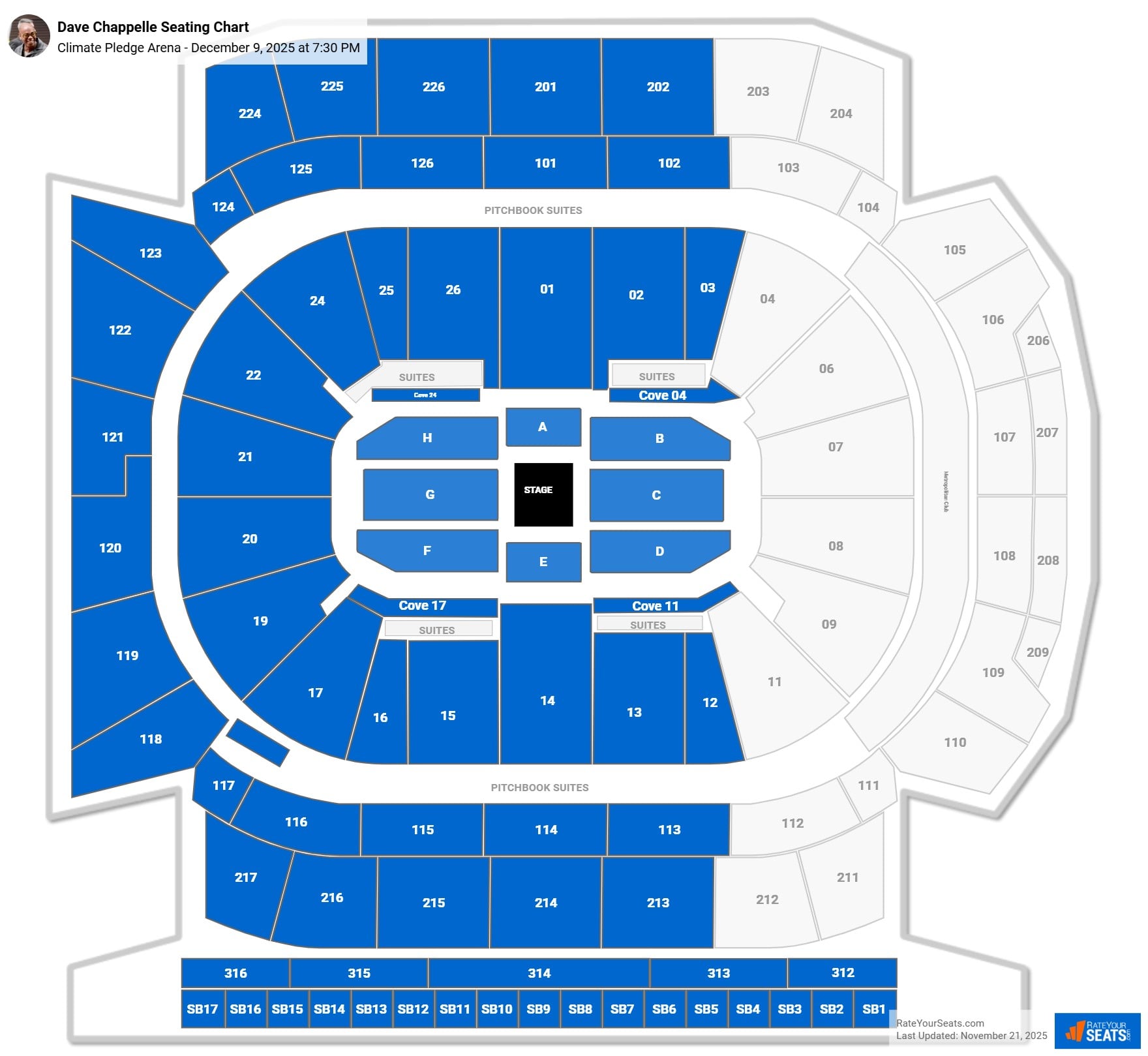 Dave Chappelle seating chart Climate Pledge Arena