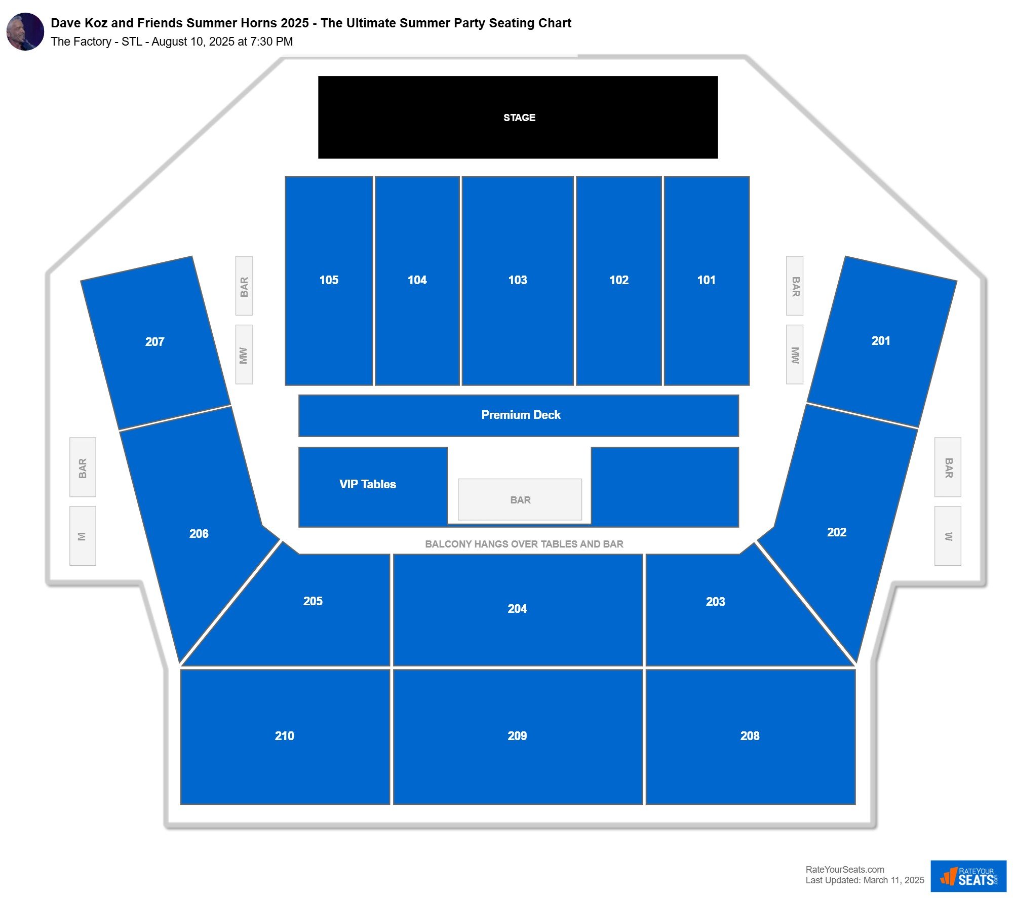 Dave Koz and Friends Summer Horns 2025 - The Ultimate Summer Party seating chart The Factory - STL