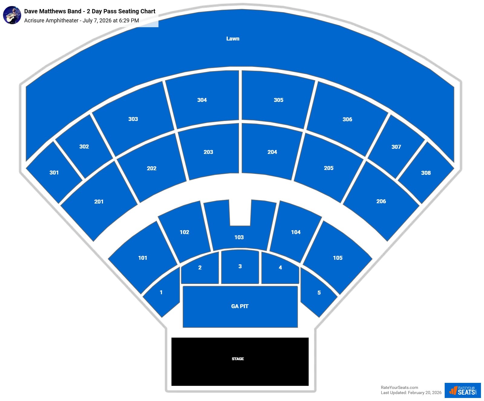 Dave Matthews Band - 2 Day Pass seating chart Acrisure Amphitheater