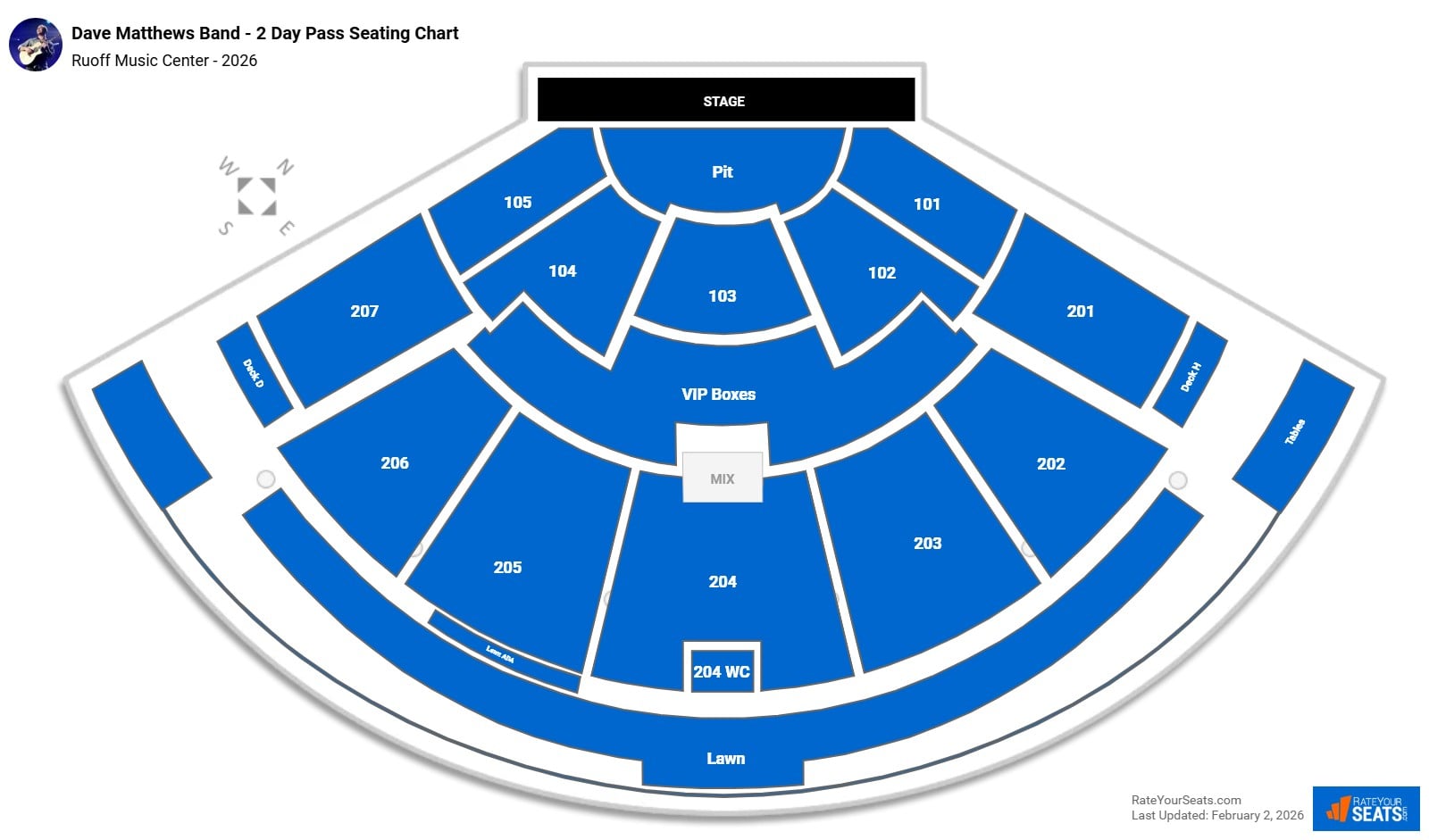 Dave Matthews Band - 2 Day Pass seating chart Ruoff Music Center