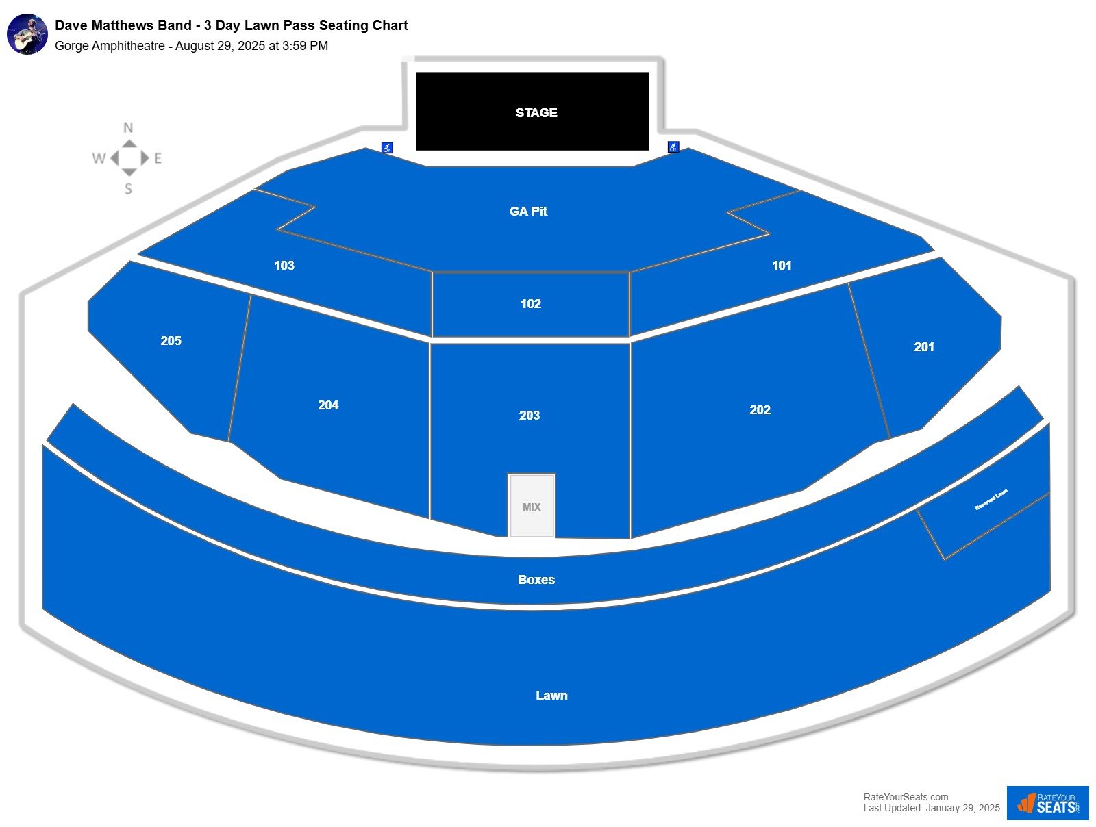 Dave Matthews Band - 3 Day Lawn Pass seating chart Gorge Amphitheatre