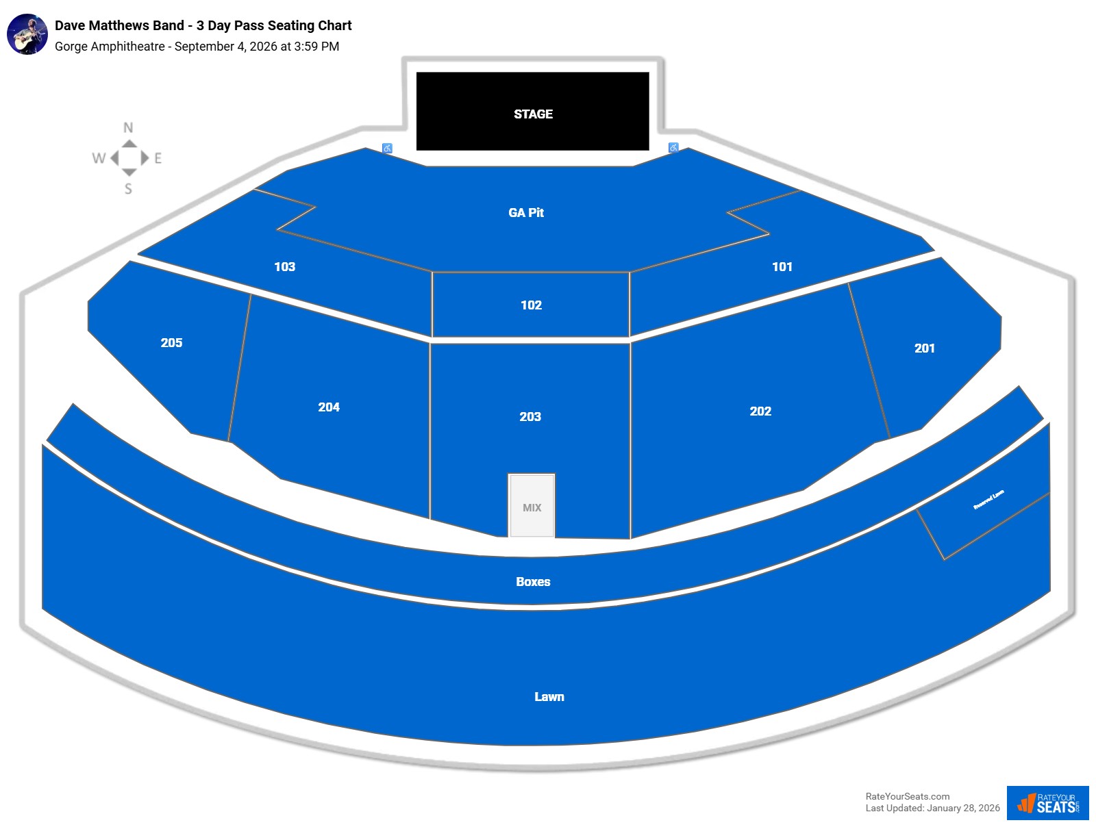 Dave Matthews Band - 3 Day Pass seating chart Gorge Amphitheatre