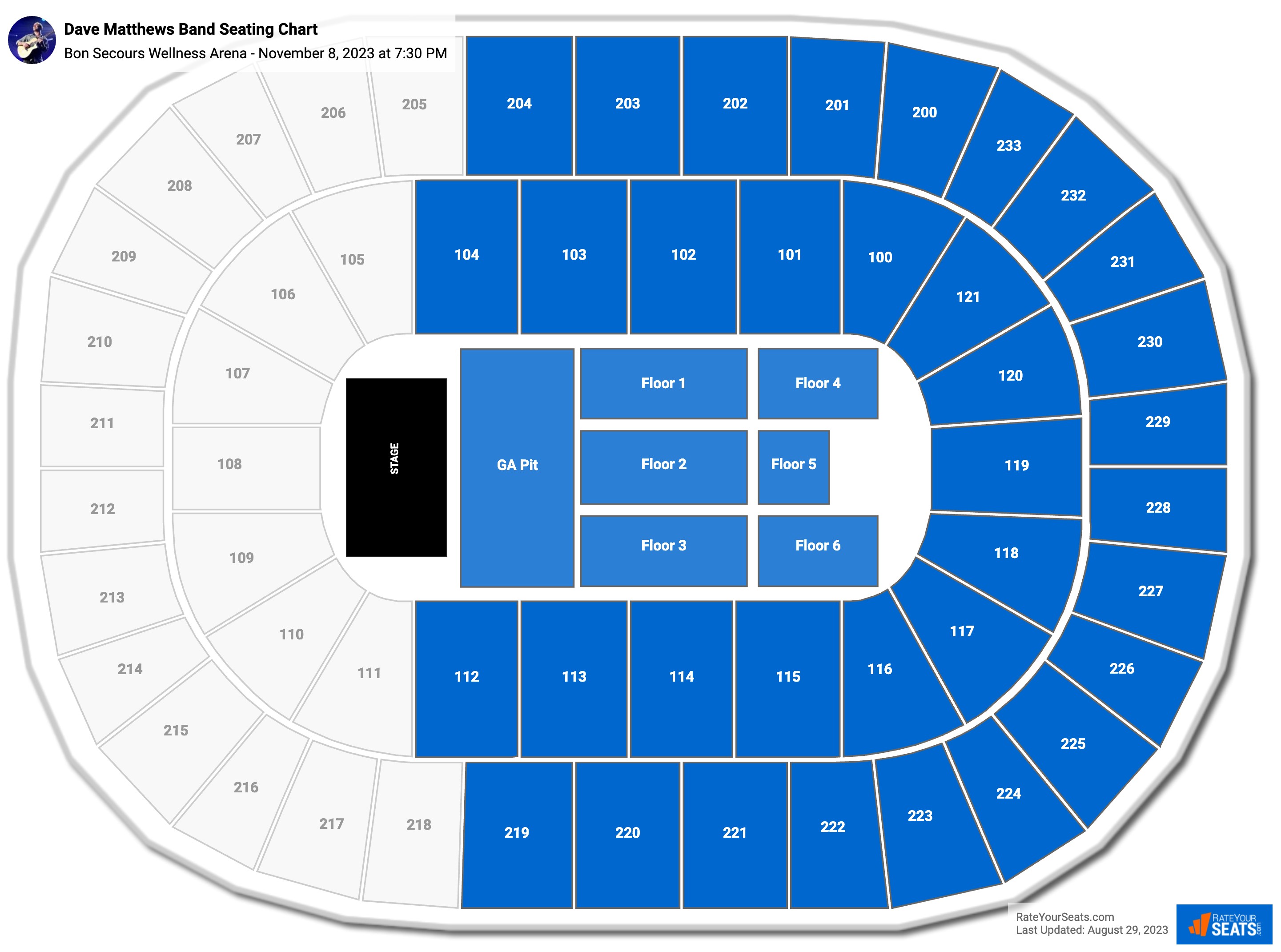 Dave Matthews Band seating chart Bon Secours Wellness Arena