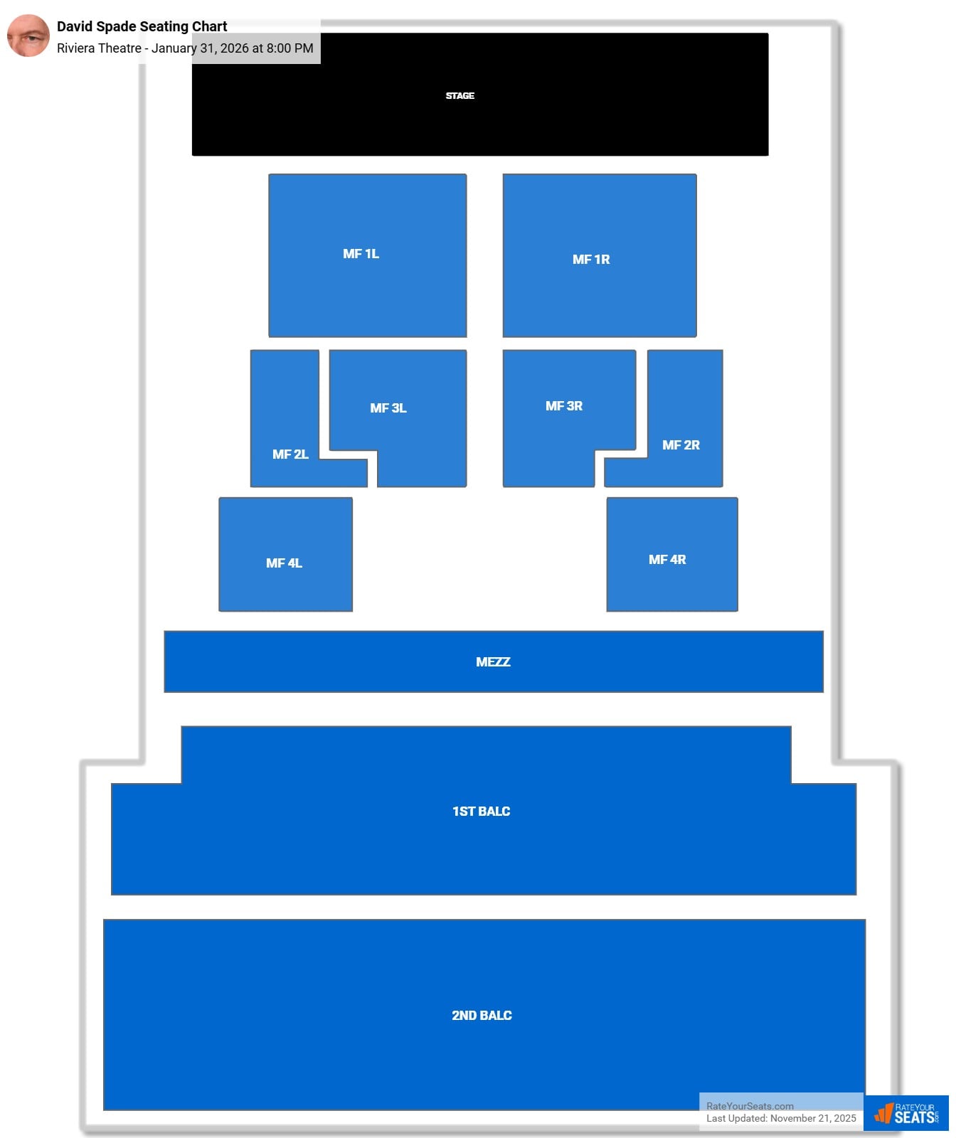 David Spade seating chart Riviera Theatre