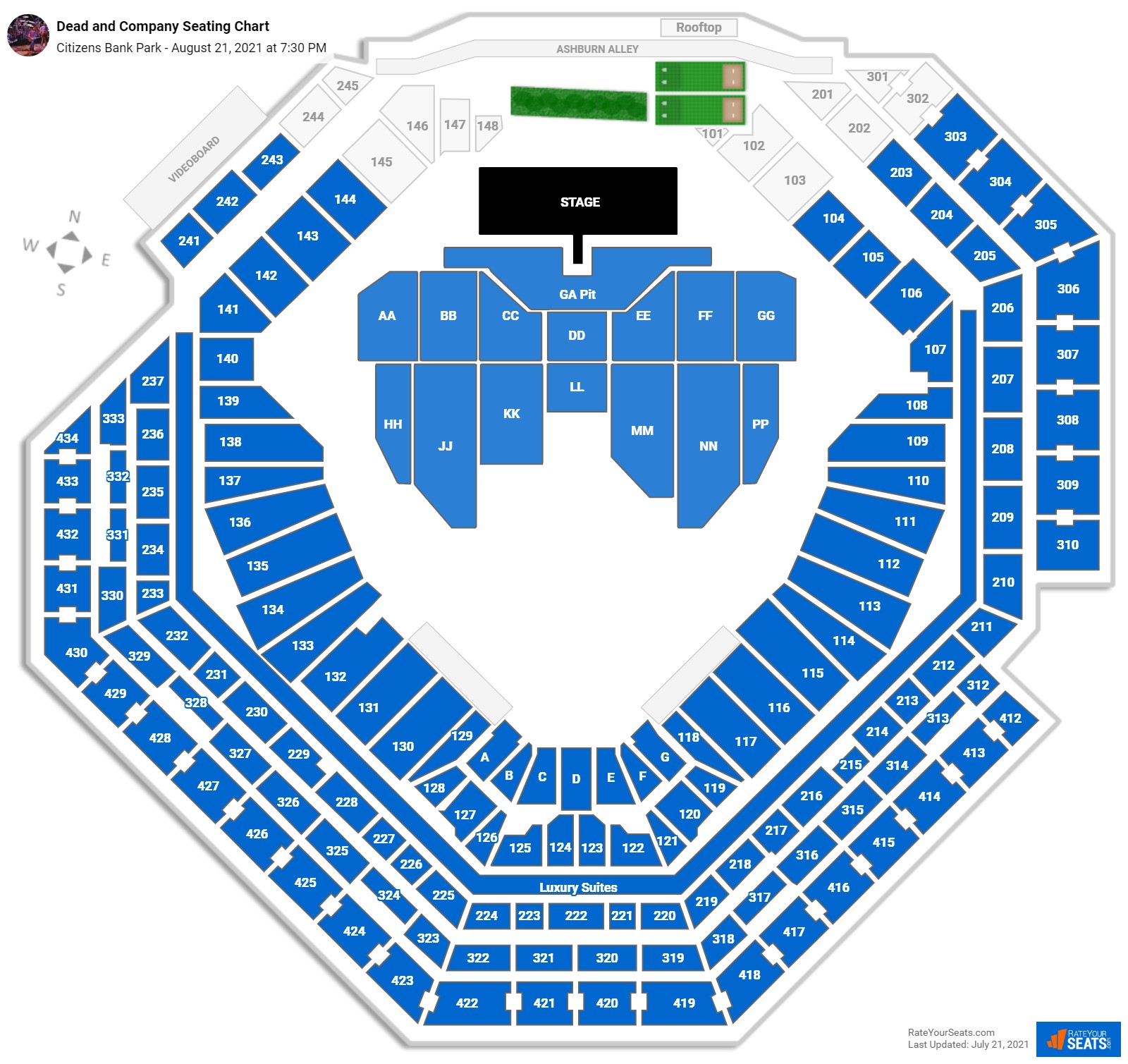 Dead and Company seating chart Citizens Bank Park
