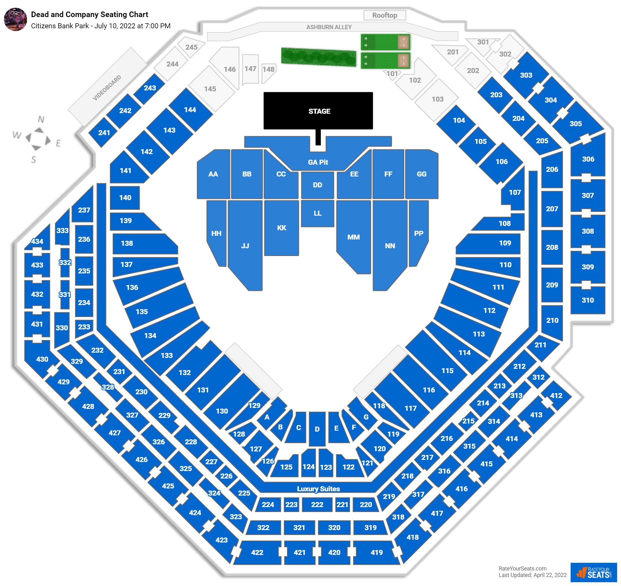Dead and Company seating chart Citizens Bank Park