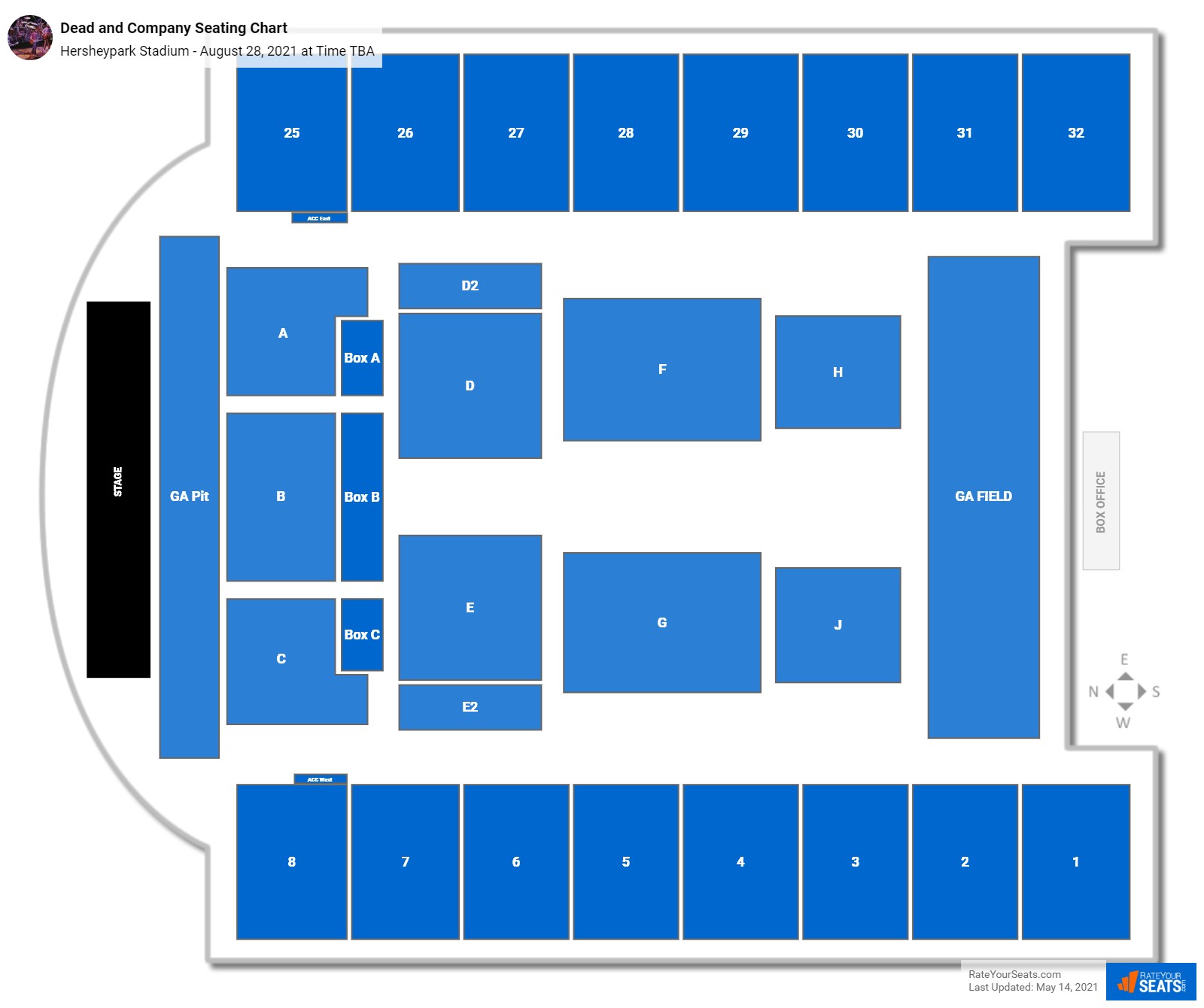Dead and Company seating chart Hersheypark Stadium