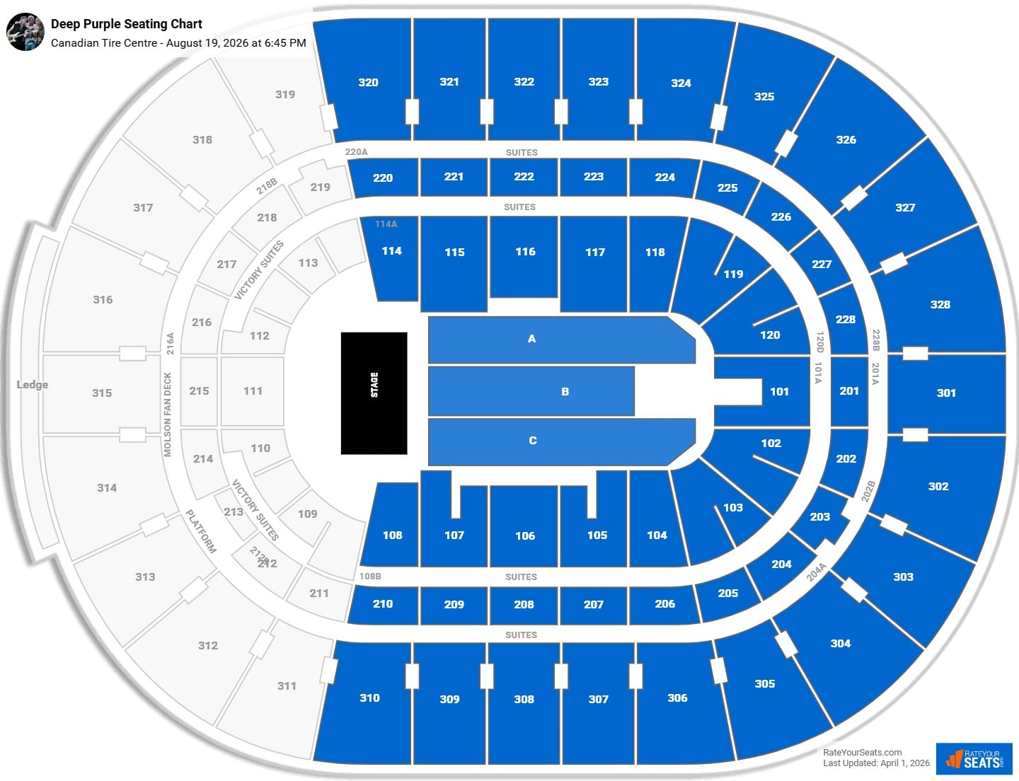 Deep Purple seating chart Canadian Tire Centre