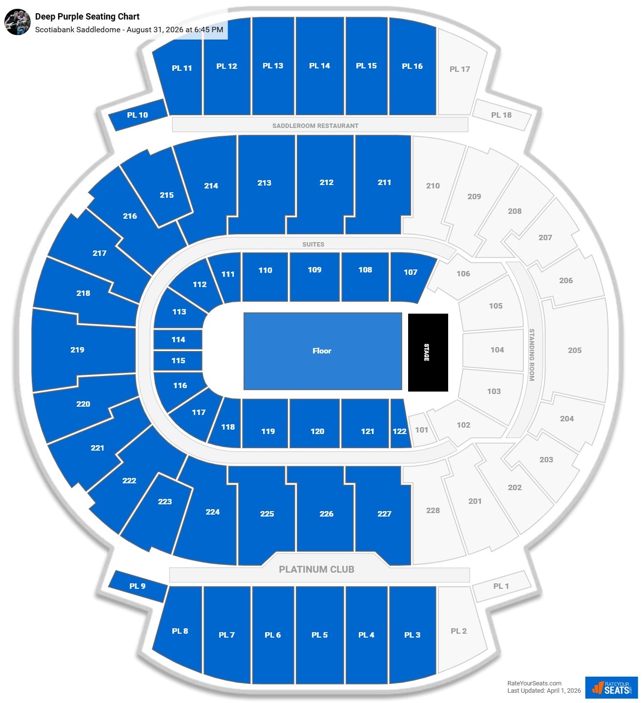 Deep Purple seating chart Scotiabank Saddledome