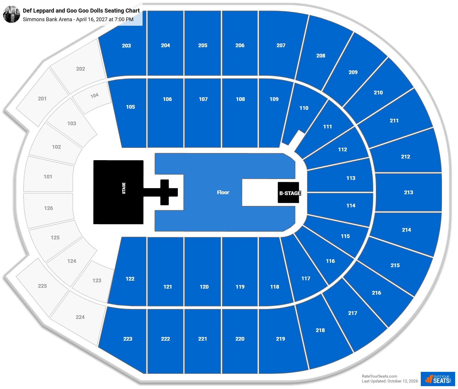 Def Leppard and Goo Goo Dolls Seating Chart at Simmons Bank Arena