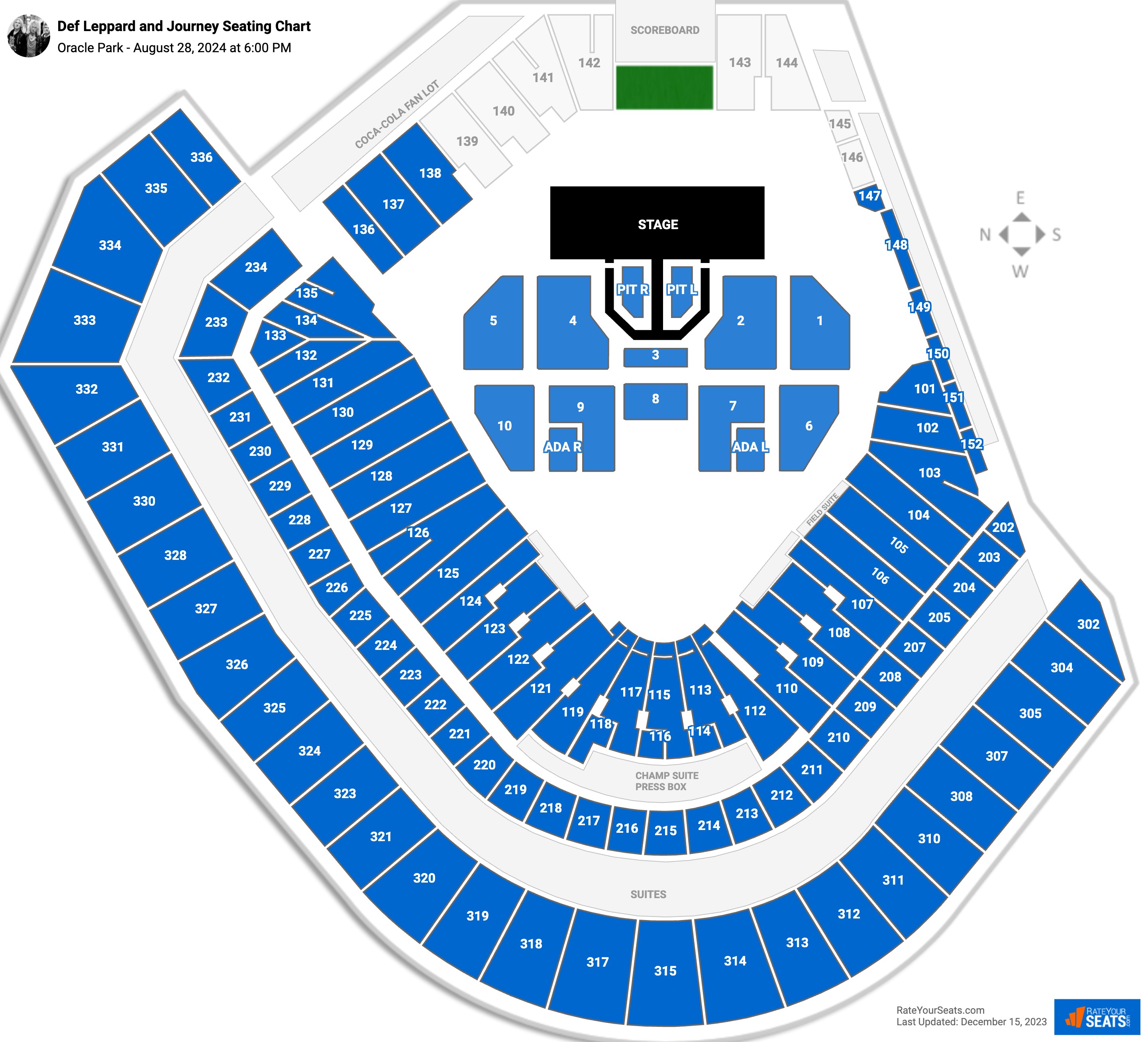 At T Park San Francisco Concert Seating Chart