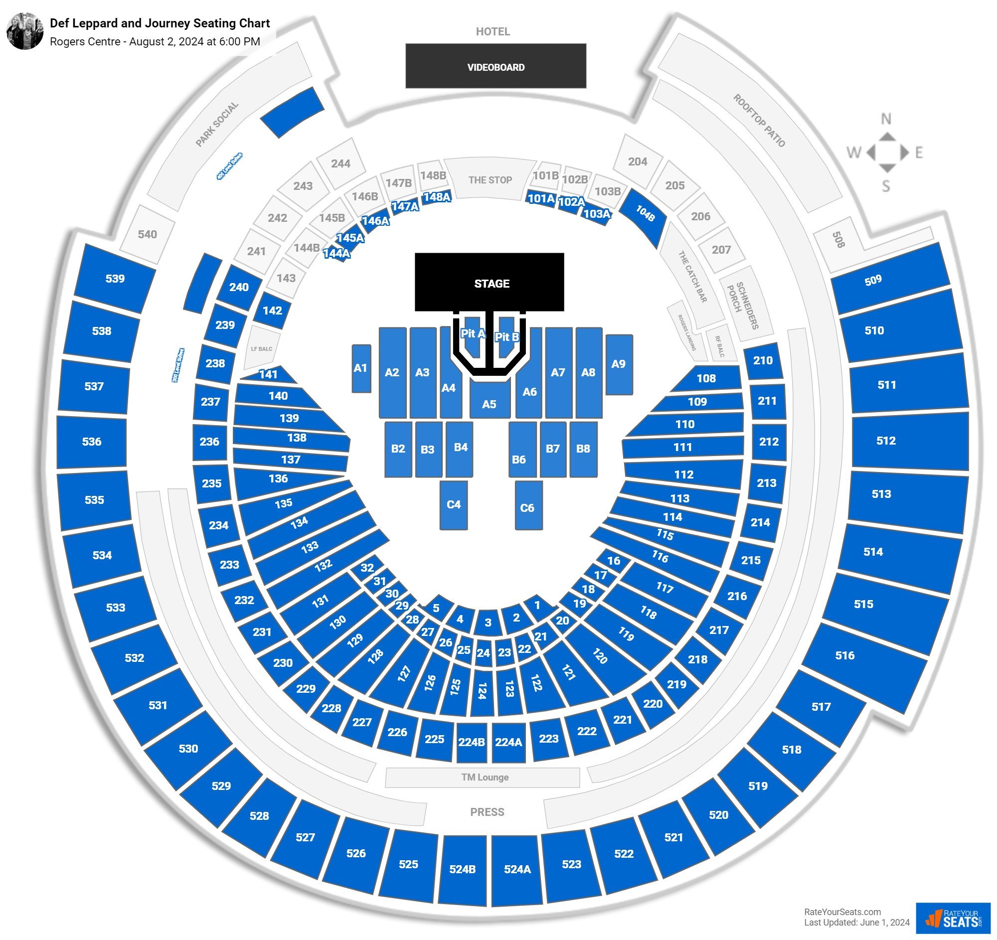 Def Leppard and Journey seating chart Rogers Centre