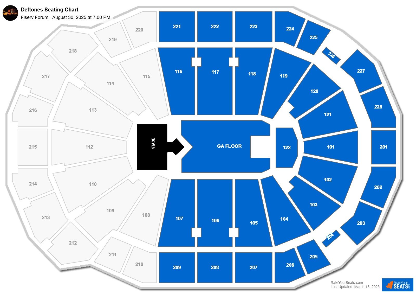 Deftones seating chart Fiserv Forum