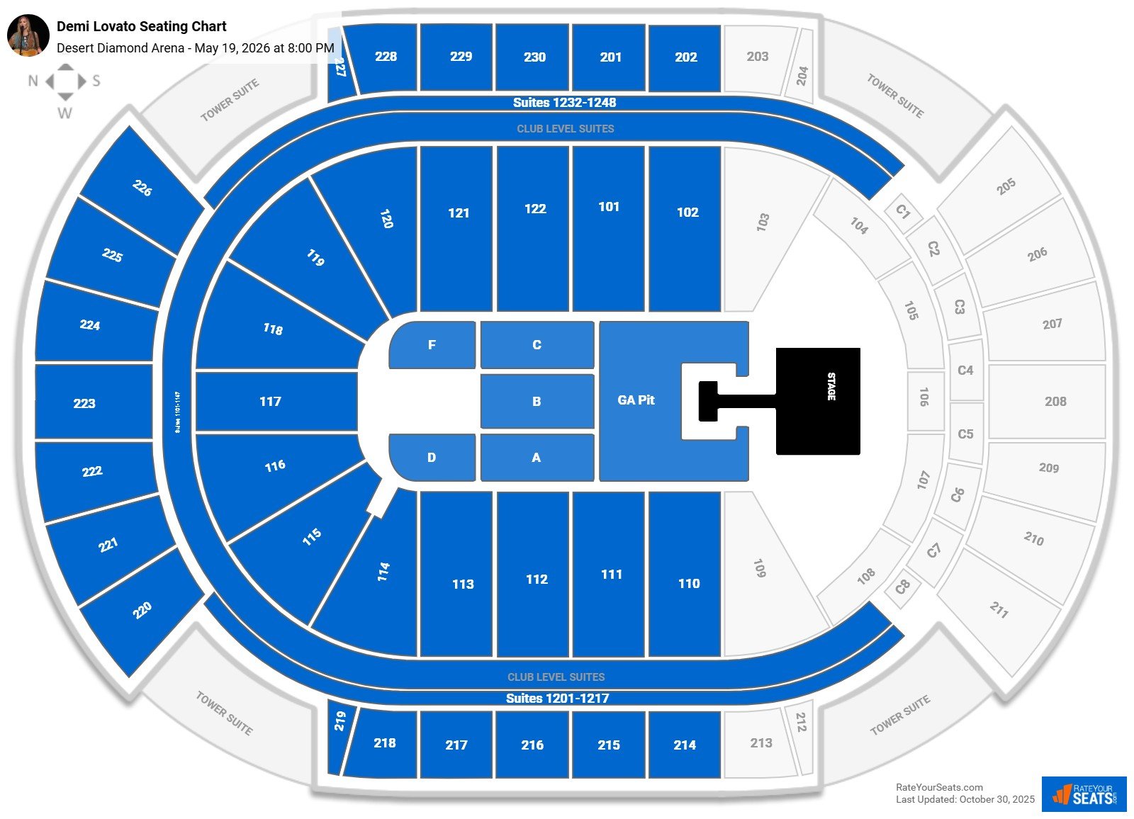 Demi Lovato seating chart Desert Diamond Arena