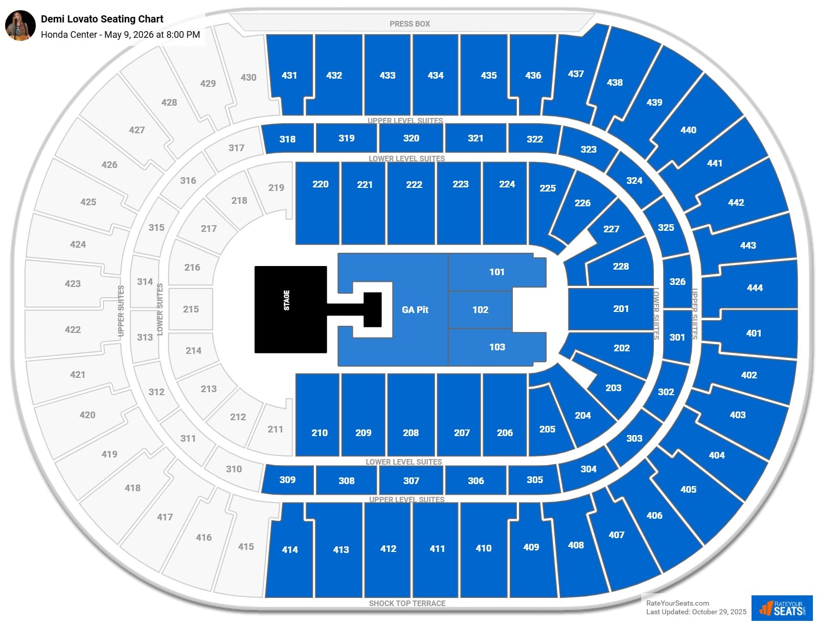 Demi Lovato seating chart Honda Center