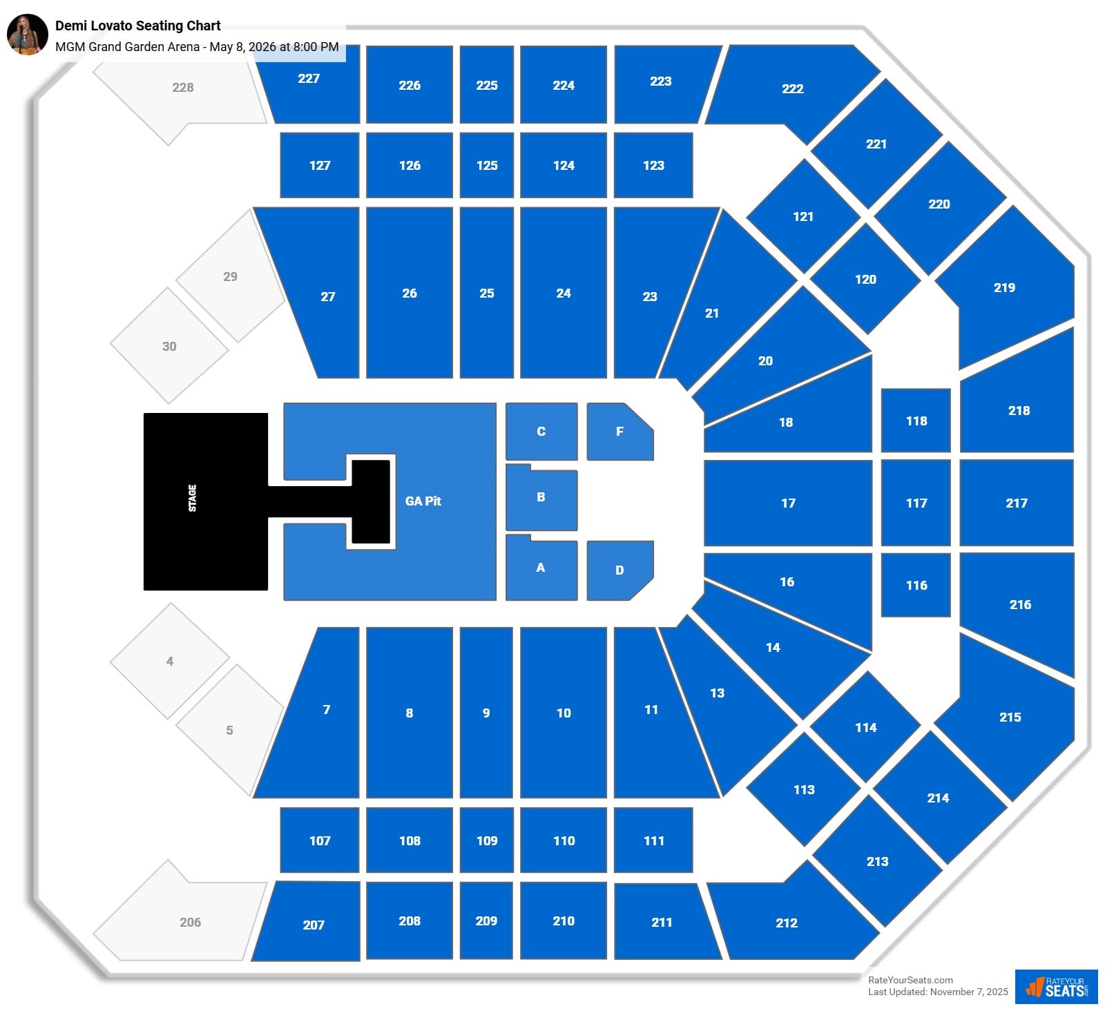 Demi Lovato seating chart MGM Grand Garden Arena